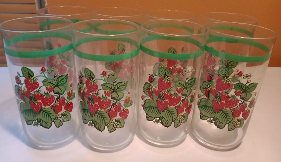 Vintage Strawberry Glasses. Set Of 8
