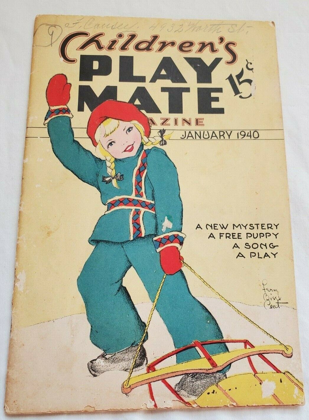Vintage January 1940 Children\'s Playmate Magazine Stories Litho Pictures Puzzles