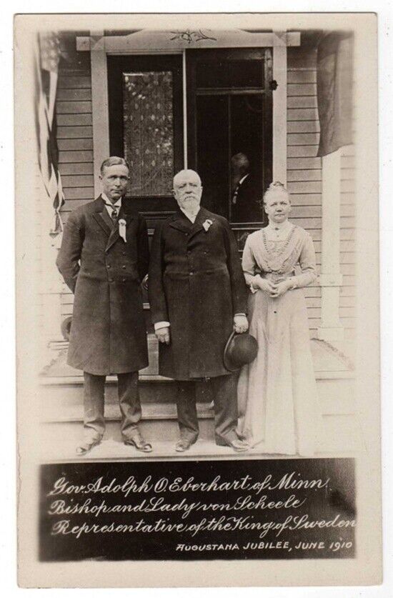 MINNESOTA GOV EBERHART SWEDEN BISHOP & LADY VON SCHEELE AUGUSTANA RPPC 1910