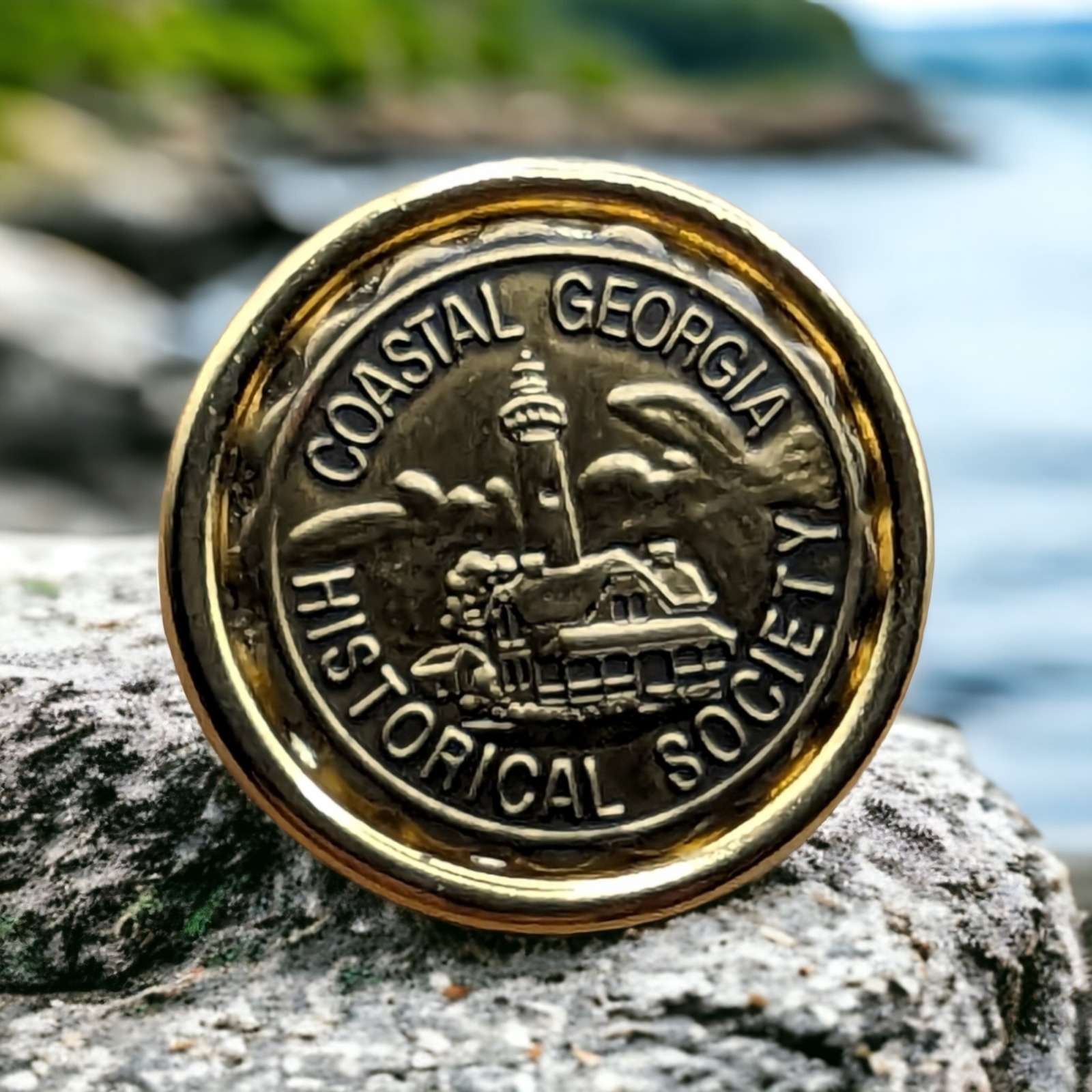 Coastal Georgia Historical Society Lighthouse Gold Tone Hat Lapel Pin Tie Tack
