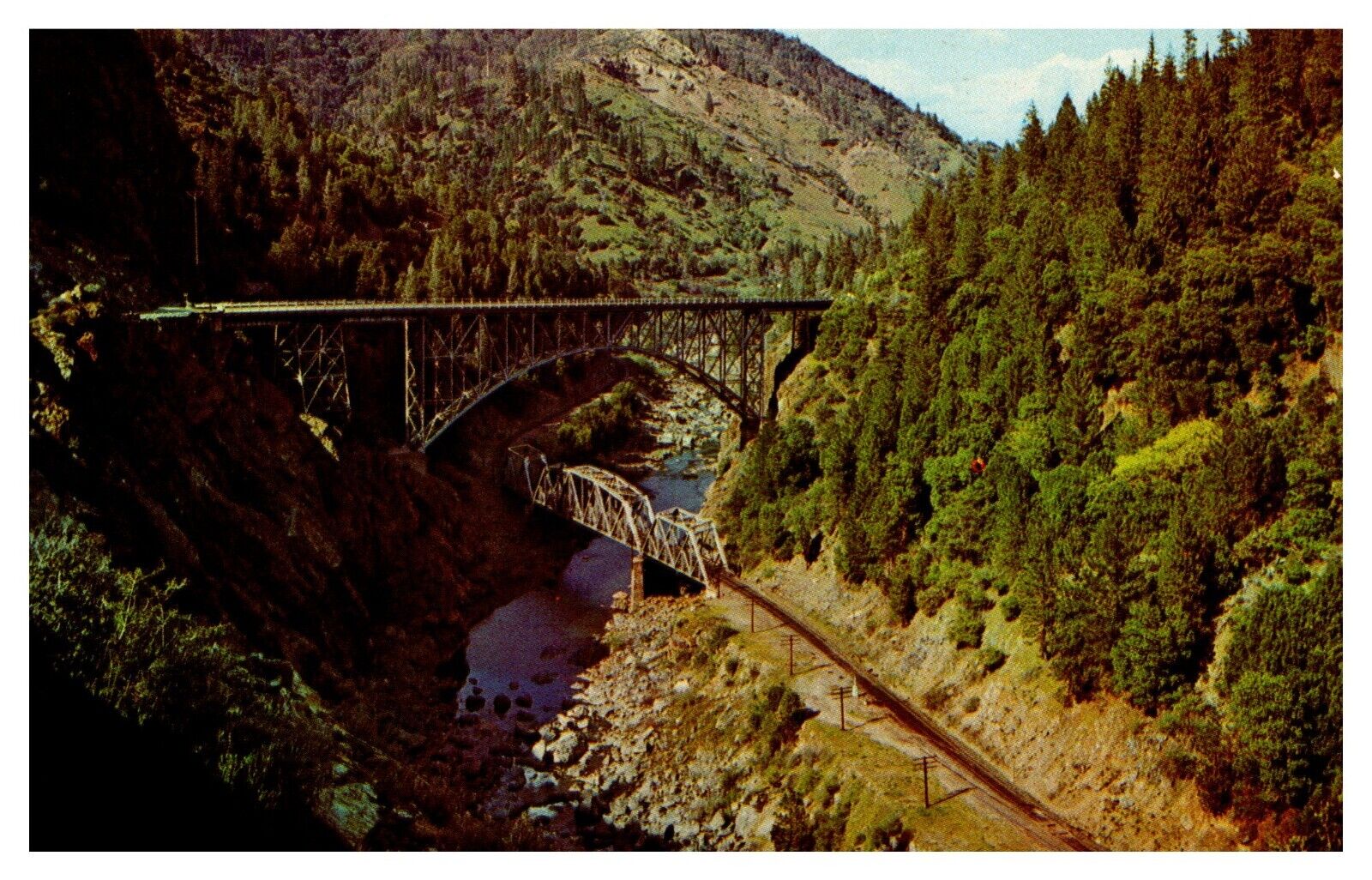 postcard The Pulga Bridges Feather River Canyon California 3696