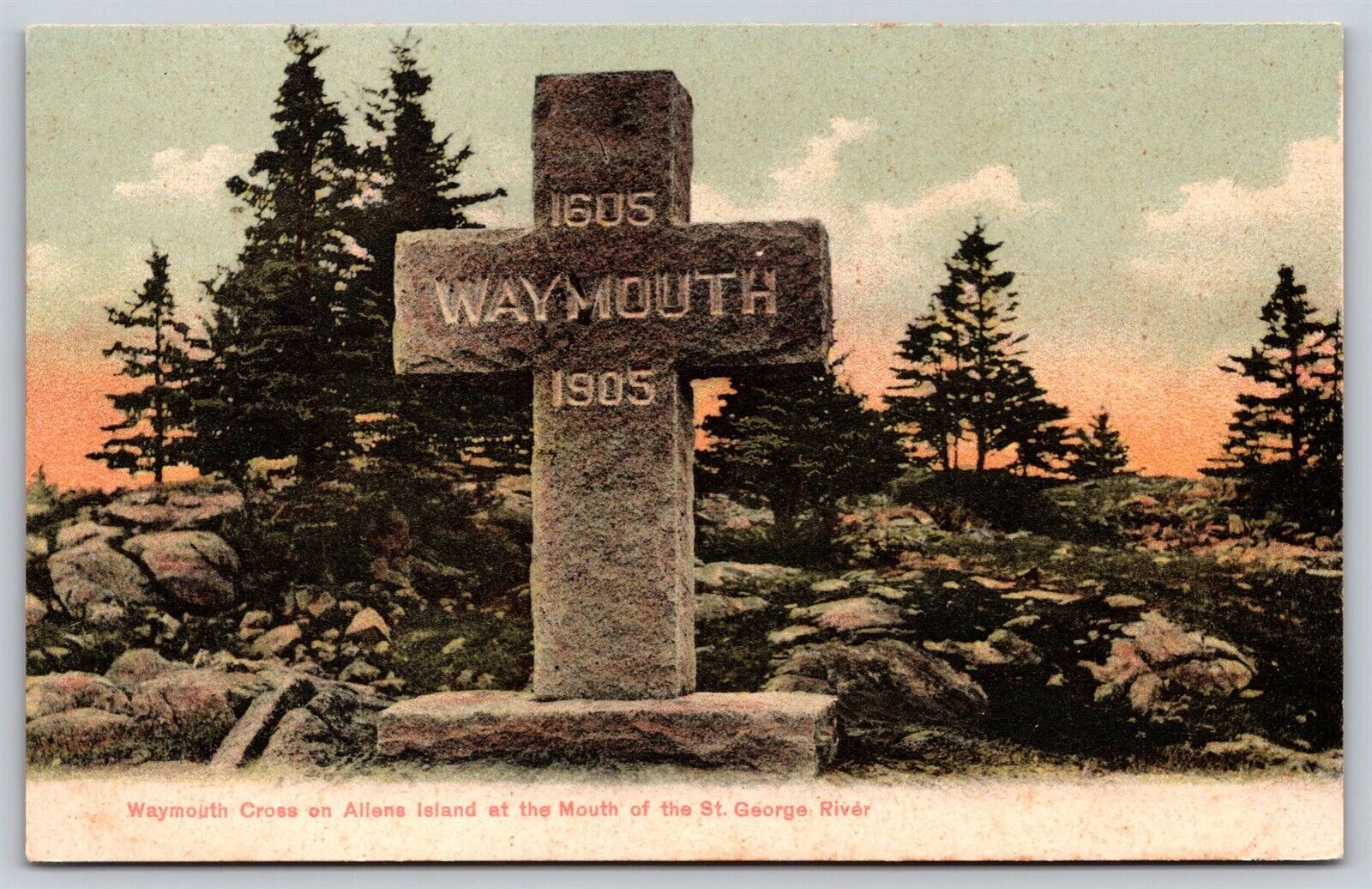 Postcard Waymouth Cross on Allens Island Mouth of the St George River Maine D167