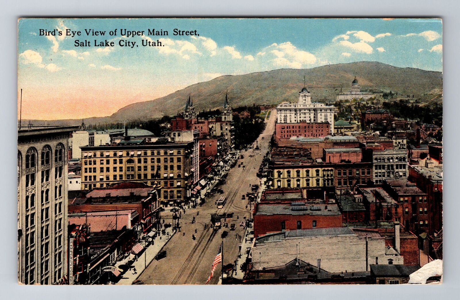 Salt Lake City UT-Utah, Aerial Of Upper Main Street, Antique, Vintage Postcard