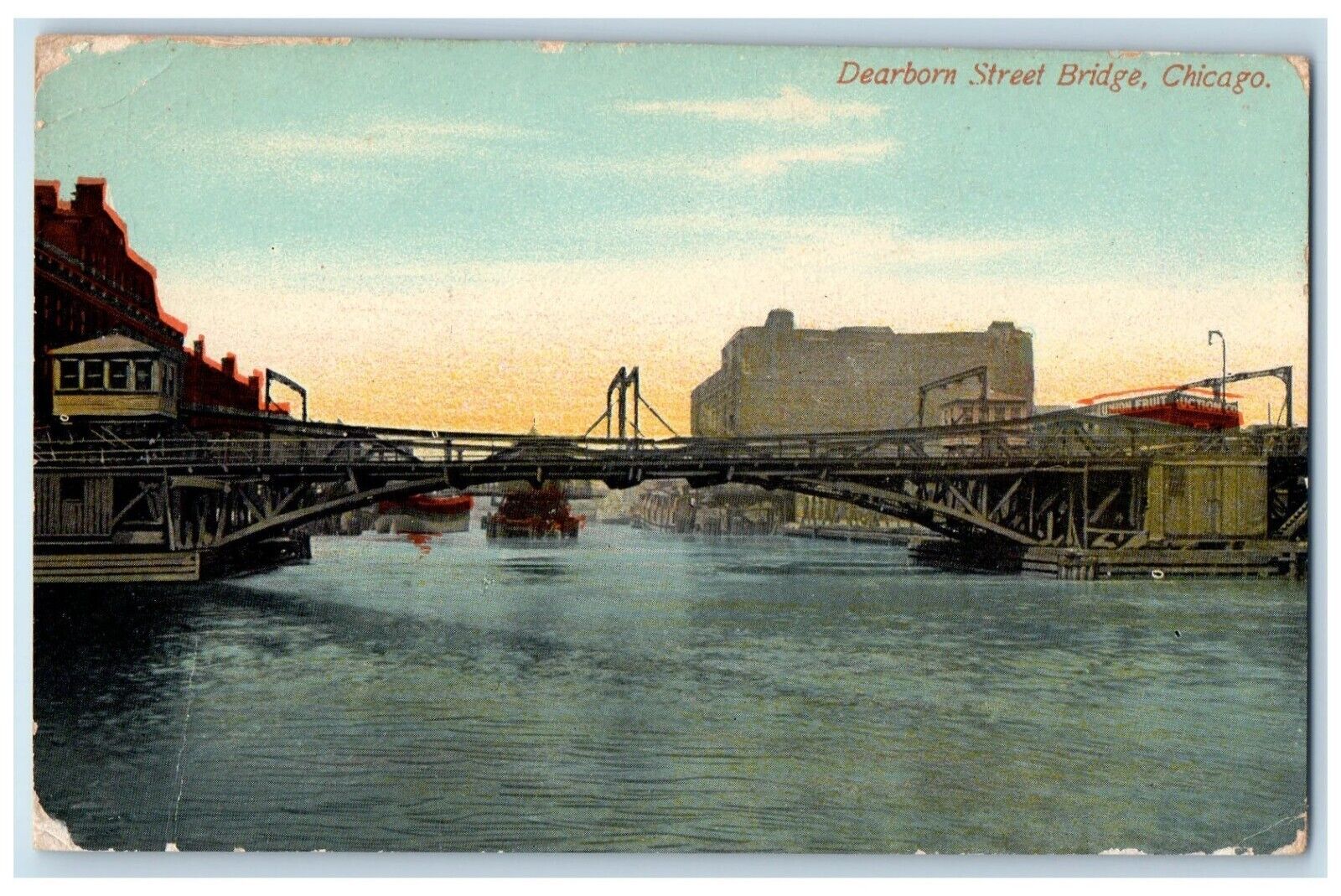 c1910 Dearborn Street Bridge Exterior Building Chicago Illinois Vintage Postcard