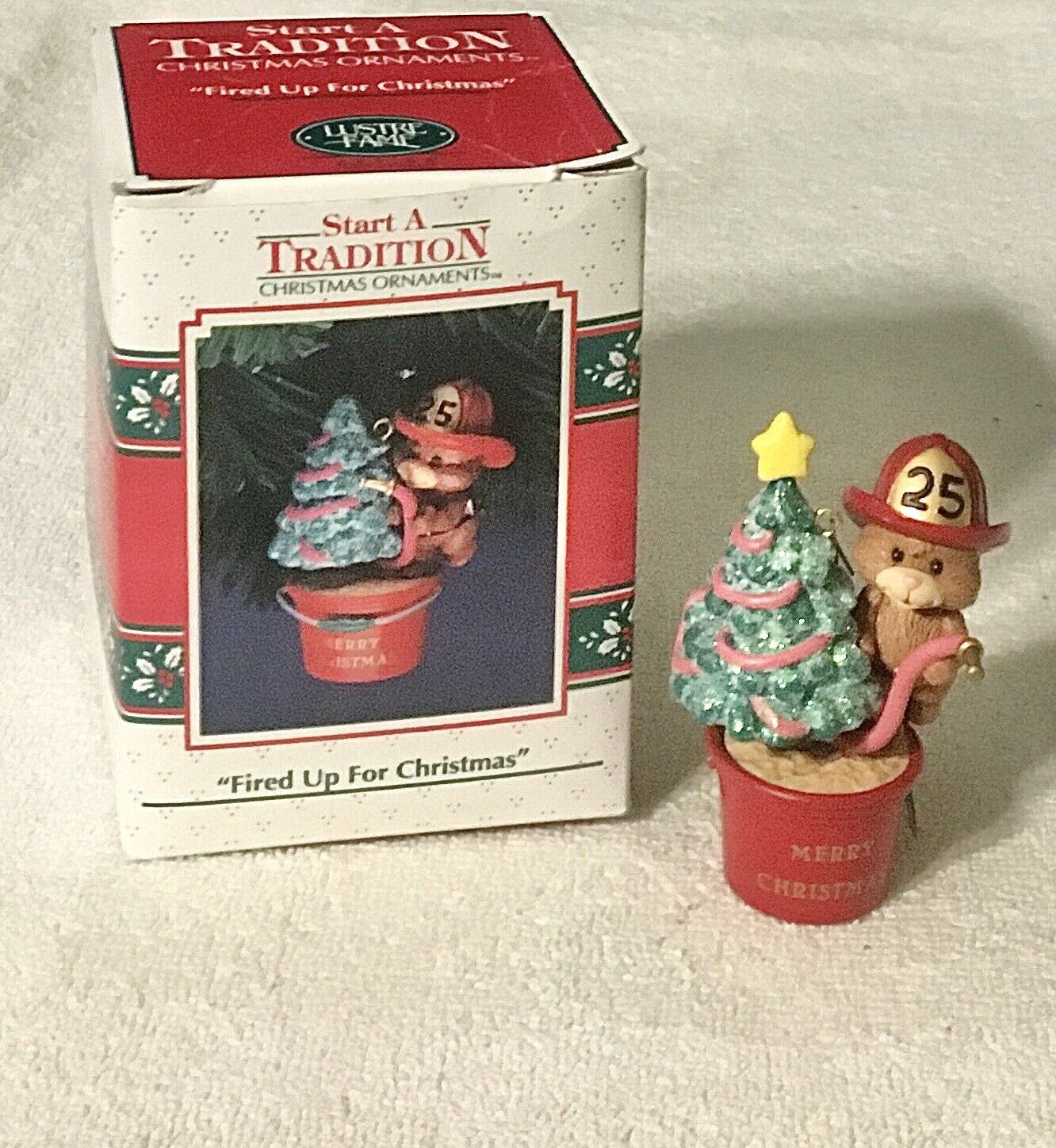 Vintage 1992 Enesco FIRED UP FOR CHRISTMAS Bear Fireman  Christmas Ornament
