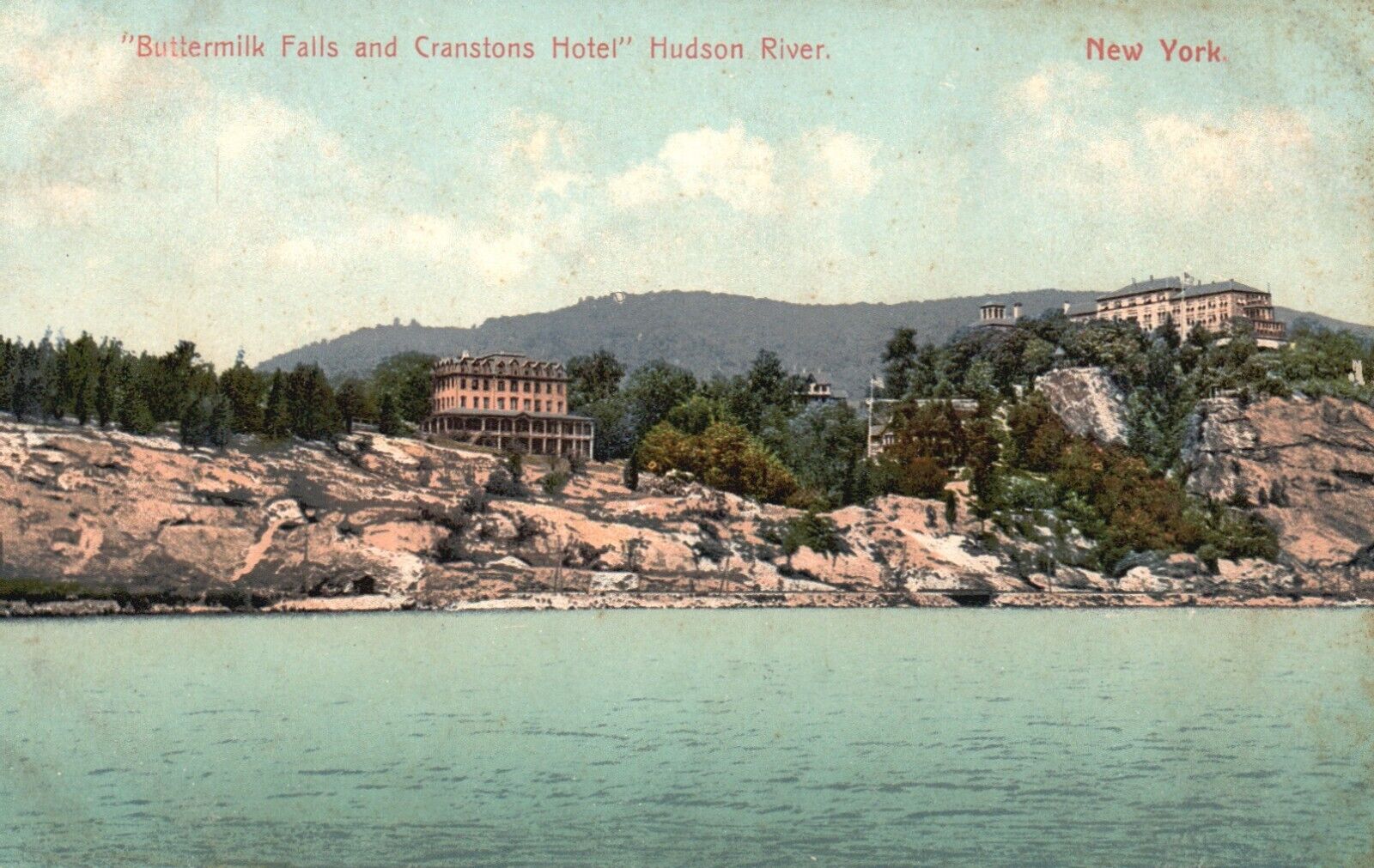 Postcard NY Hudson River Buttermilk Falls & Cranstons Hotel Vintage PC f4902