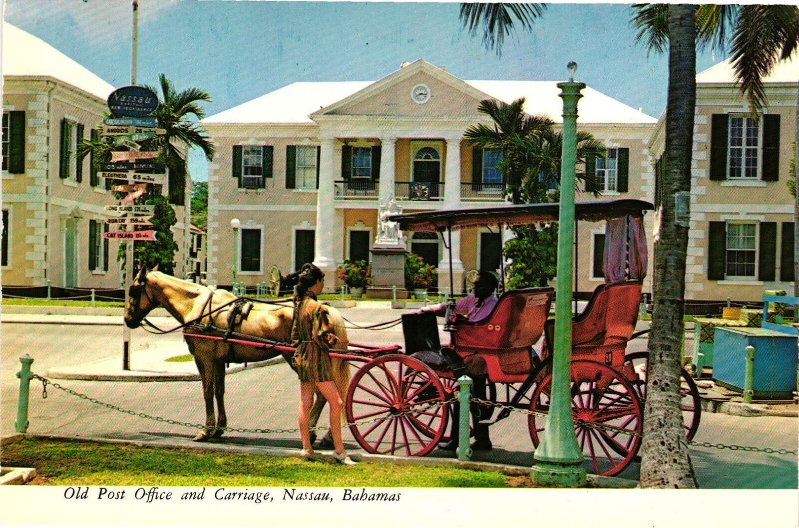 Vintage Postcard 4x6- Old Post Office and Carriage, Nassau, Bahamas 1960-80s