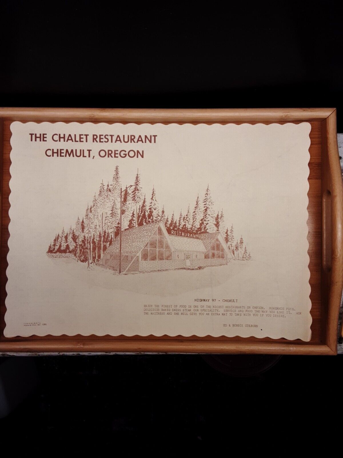 Vintage MidCentury Restaurant Paper Placemat - The Chalet Restaurant Chhemult OR