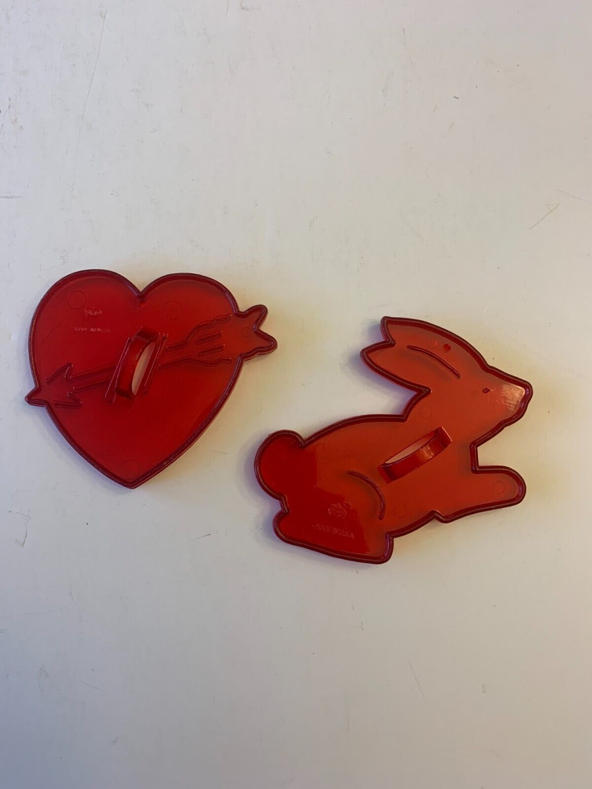 RARE Set Of 2 HRM Clear Red Plastic Cookie Cutters Rabbit n Heart w/Arrow