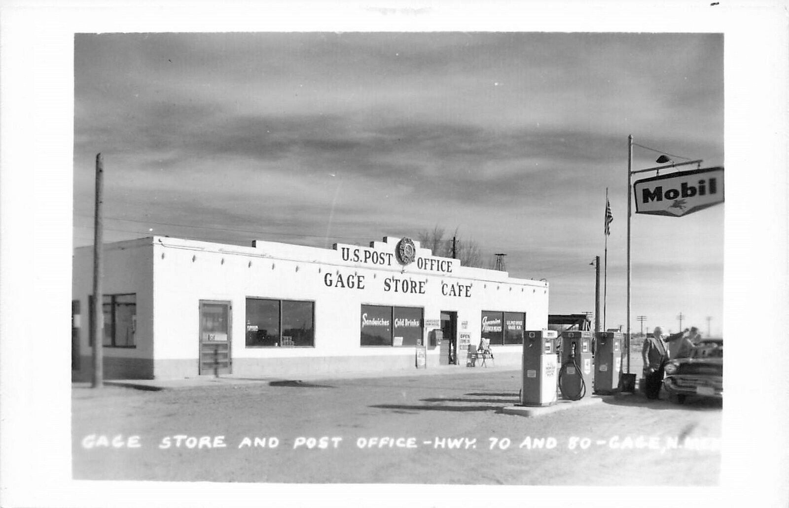 Postcard RPPC 1950s New Mexico Gage Store Post Office Gas Pumps NM24-1766