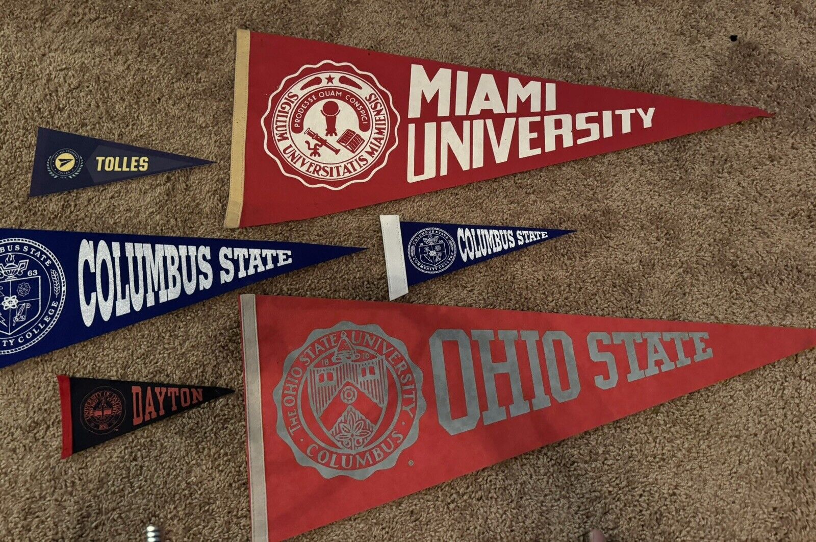 Lot of 7 felt pennants, Vintage.  Ohio colleges