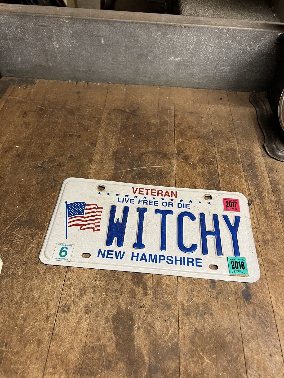 Vintage Veteran Witchy Witch Halloween New Hampshire NH Vanity License Plate Tag