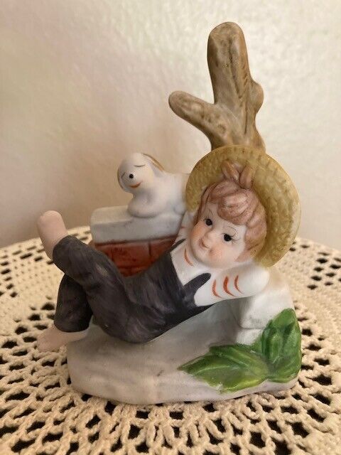 Vintage Porcelain Figurine of a Boy Hanging Out with His Dog