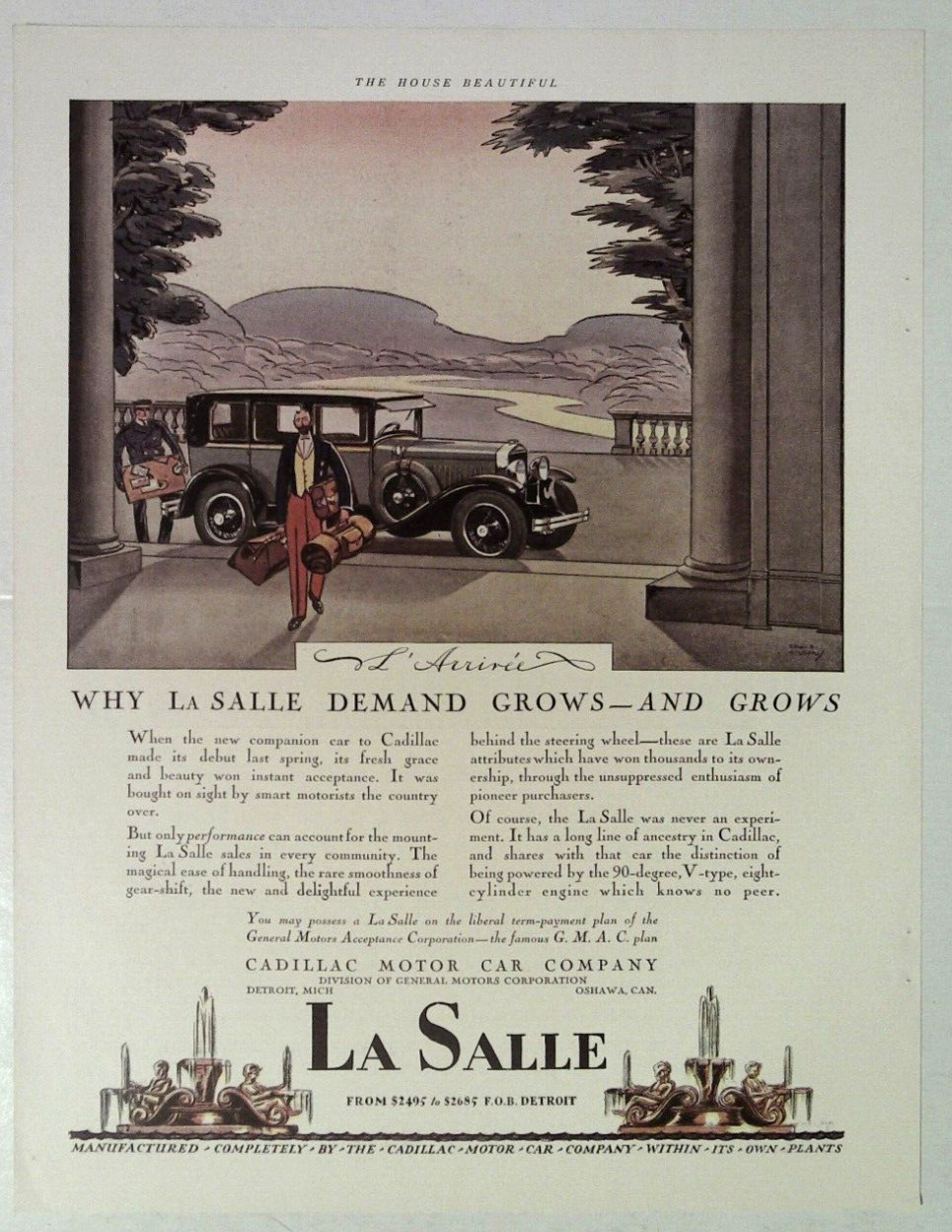 1927 CADILLAC LA SALLE AUTOMOBILE CAR COLOR AD