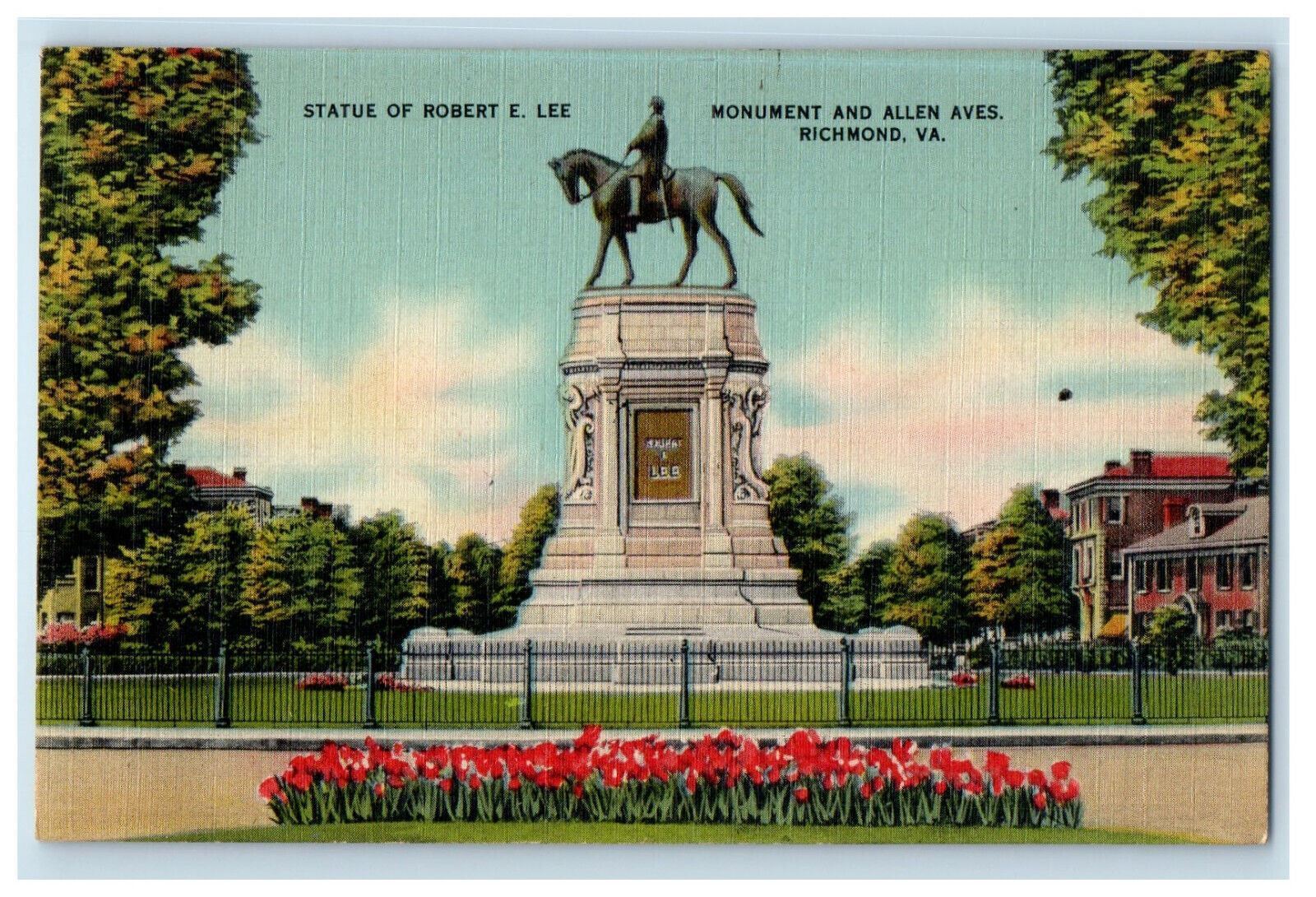 c1940s Statue of Robert E. Lee Monument and Allen Aves Richmond VA Postcard