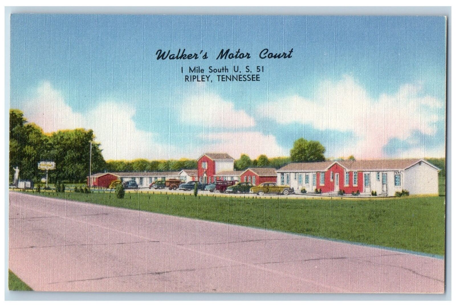 Ripley Tennessee TN Postcard Walker\'s Motor Court Exterior Roadside Scene c1940s