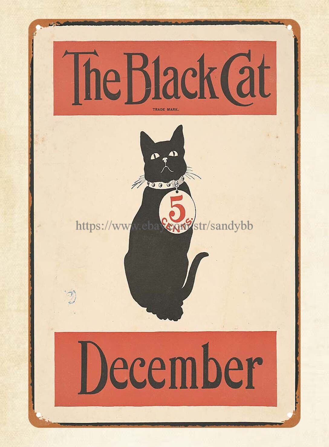 Black Cat Cover December 1890 American literary magazine metal tin sign