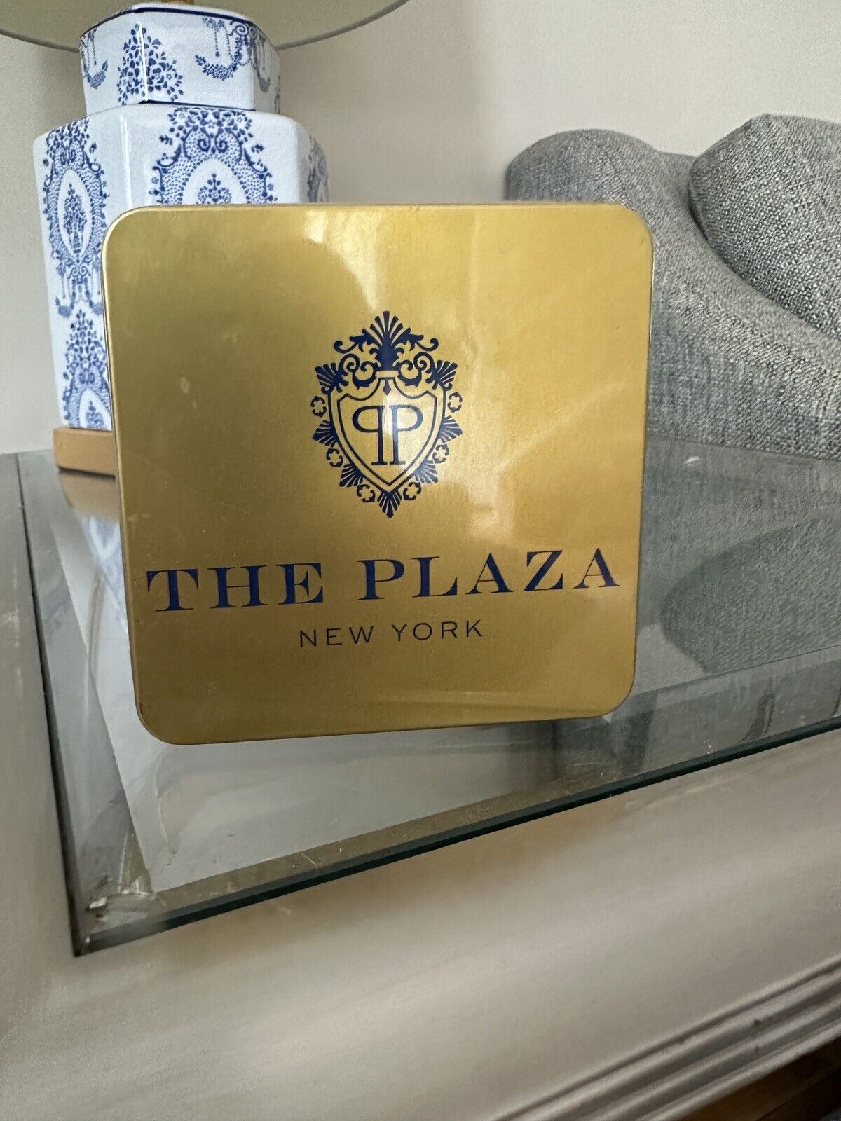 The Plaza Hotel Tin Blue & Gold Box New York W/logo.