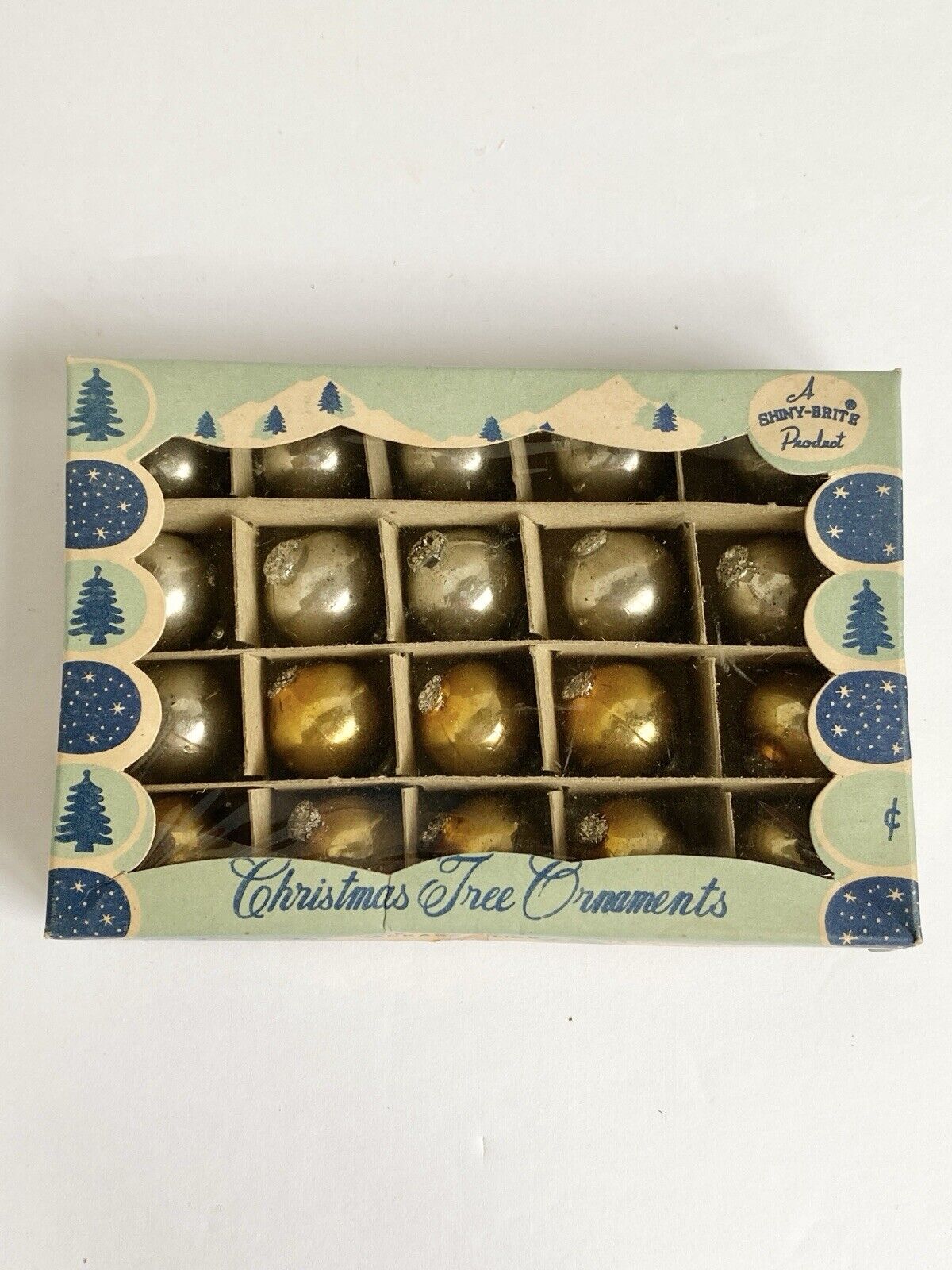Vintage 20 Mini Glass Christmas Ornaments Feather Tree Glitter SHINY BRITE JAPAN