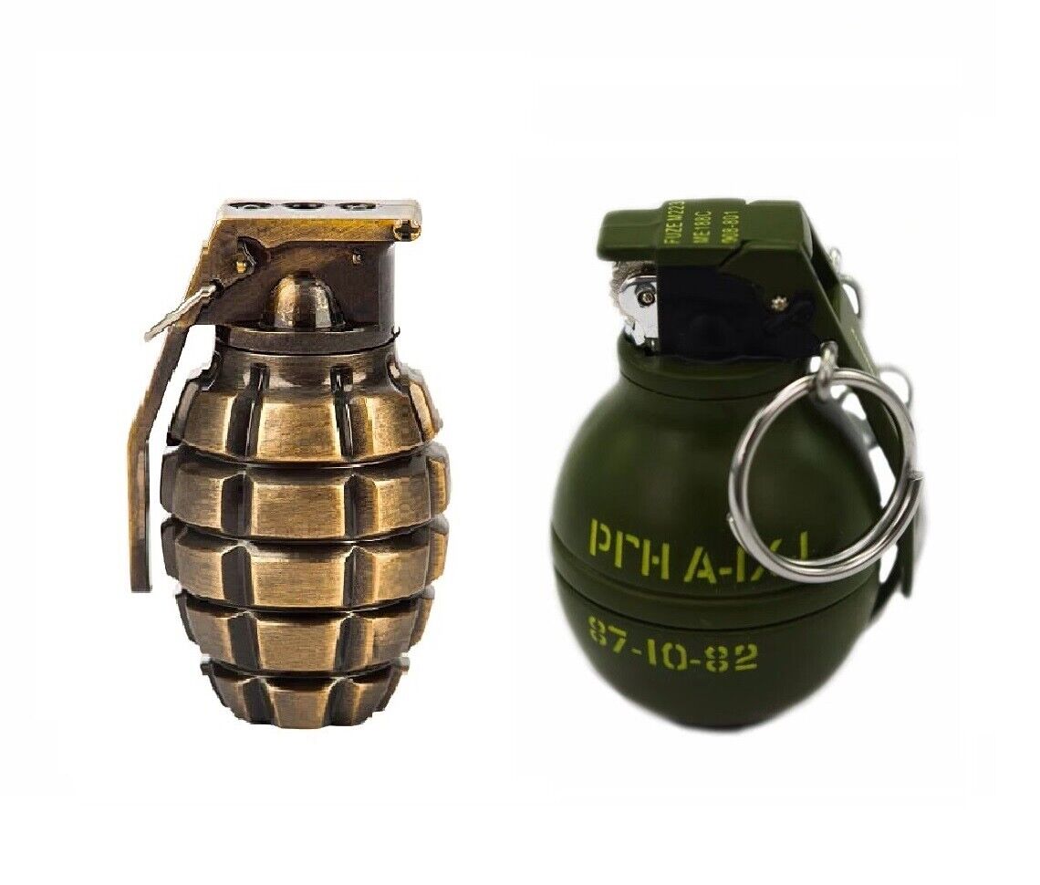 Novelty Mini Grenade Butane Refillable Lighters - 2 Pieces