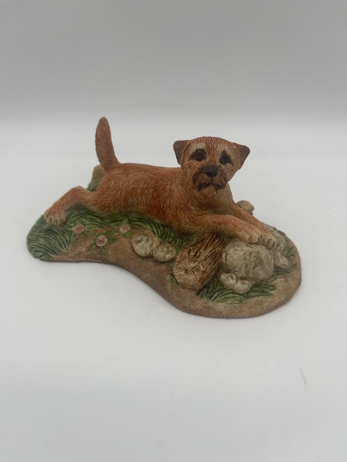 Vintage Charmstone Border Terrier Dog Figure by Earl Sherwan Cold Cast Marble