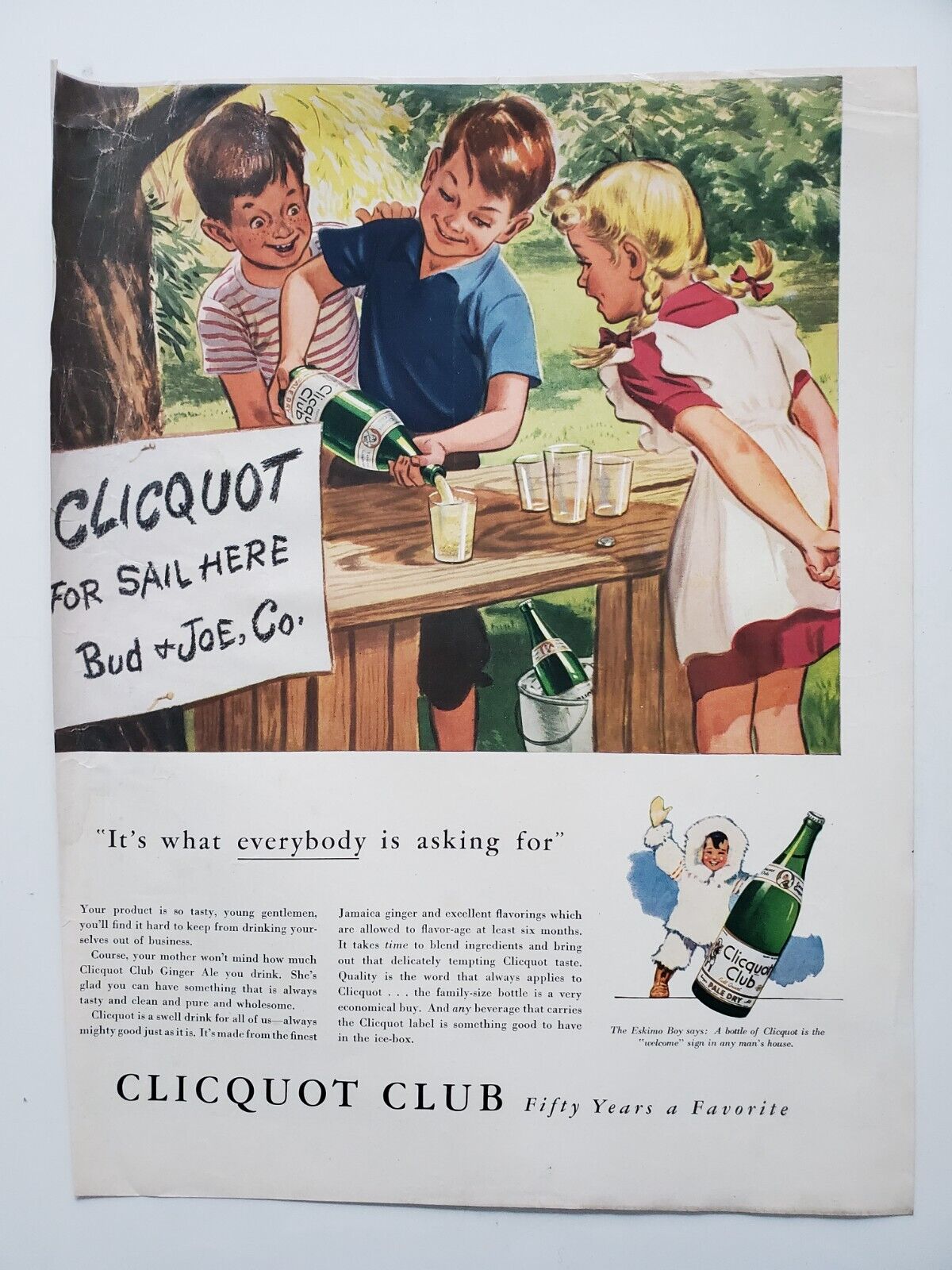 Cliquot Club Ginger Ale Boys Girl For Sale Stand Trees 1942 Vintage Print Ad