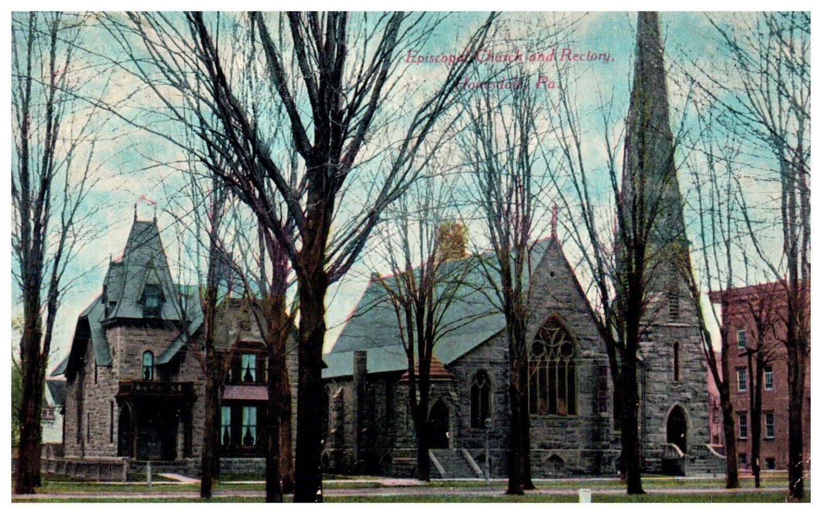 Honesdale PA Pennsylvania Episcopal Church and Rectory Postcard Posted 1908