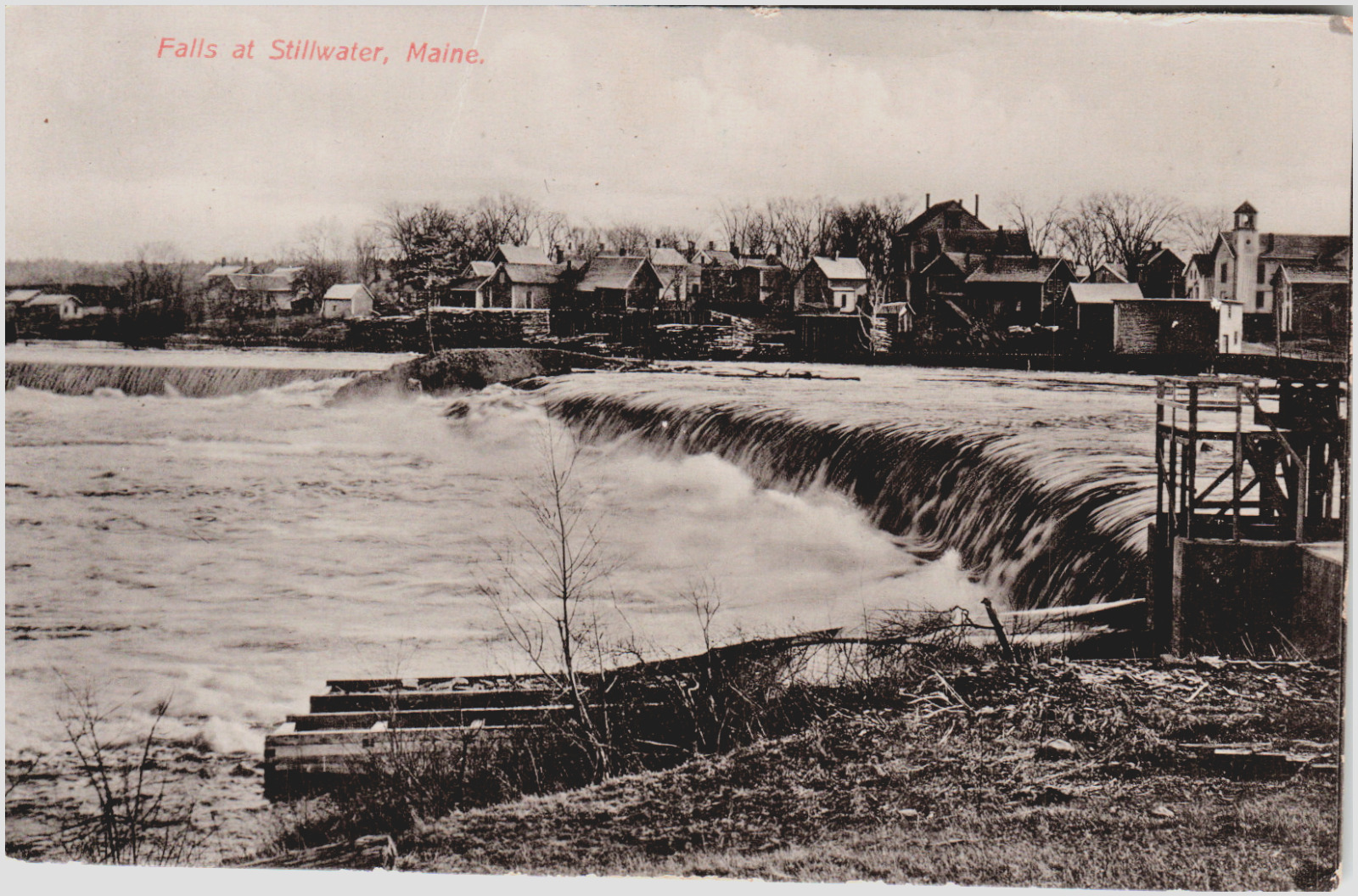 Postcard 1913 RPPC Falls at Stillwater, ME
