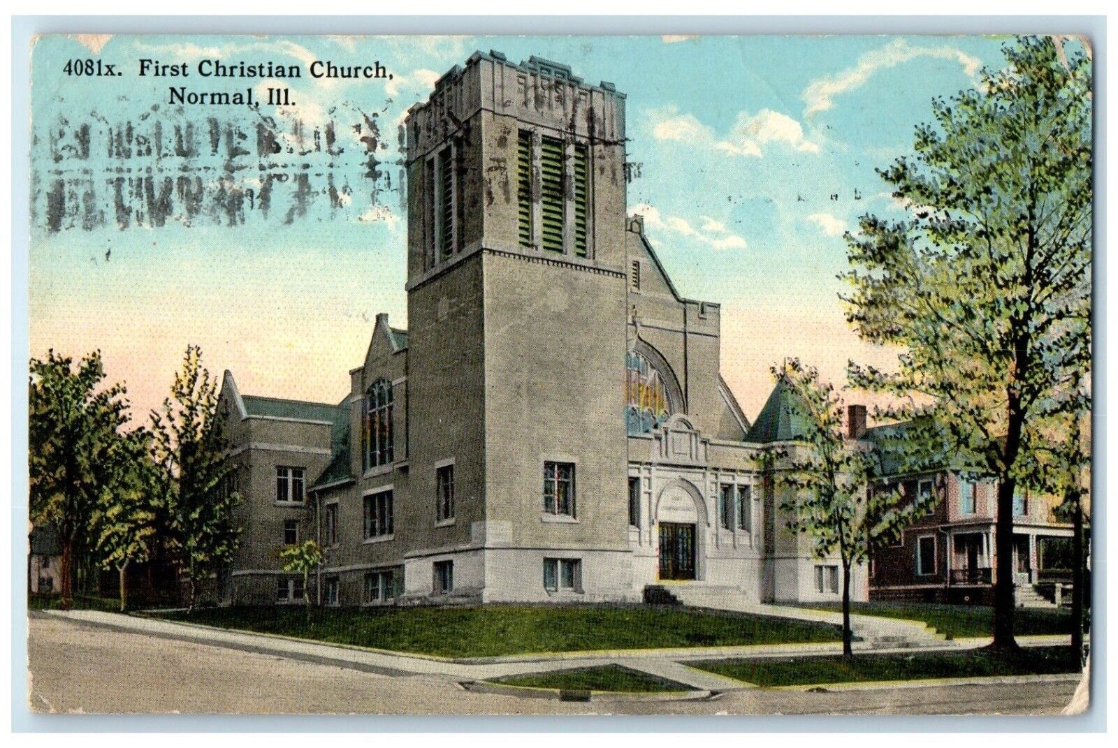 1913 First Christian Church Exterior Building Normal Illinois Vintage Postcard