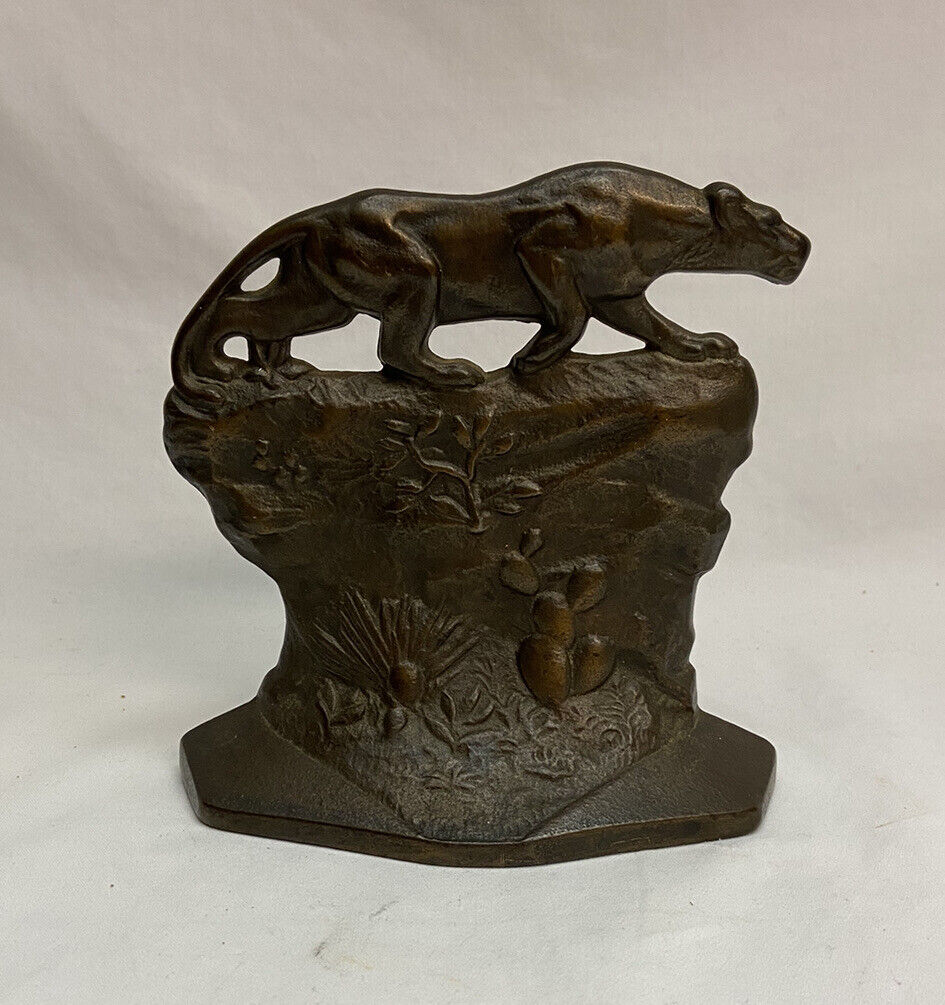 Crouching Tiger Bookend, Connecticut Foundry 1930 COPR Cast Iron Bronze Finish