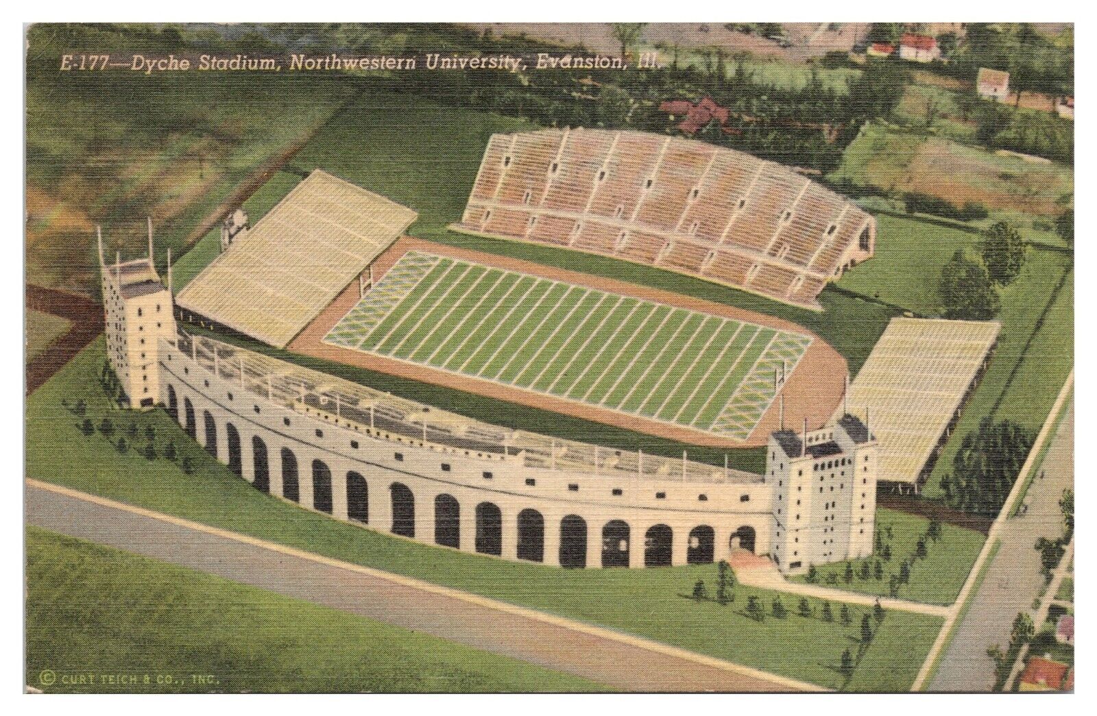 Vintage Dyche Stadium Northwestern University Evanston IL Postcard c1943 Linen