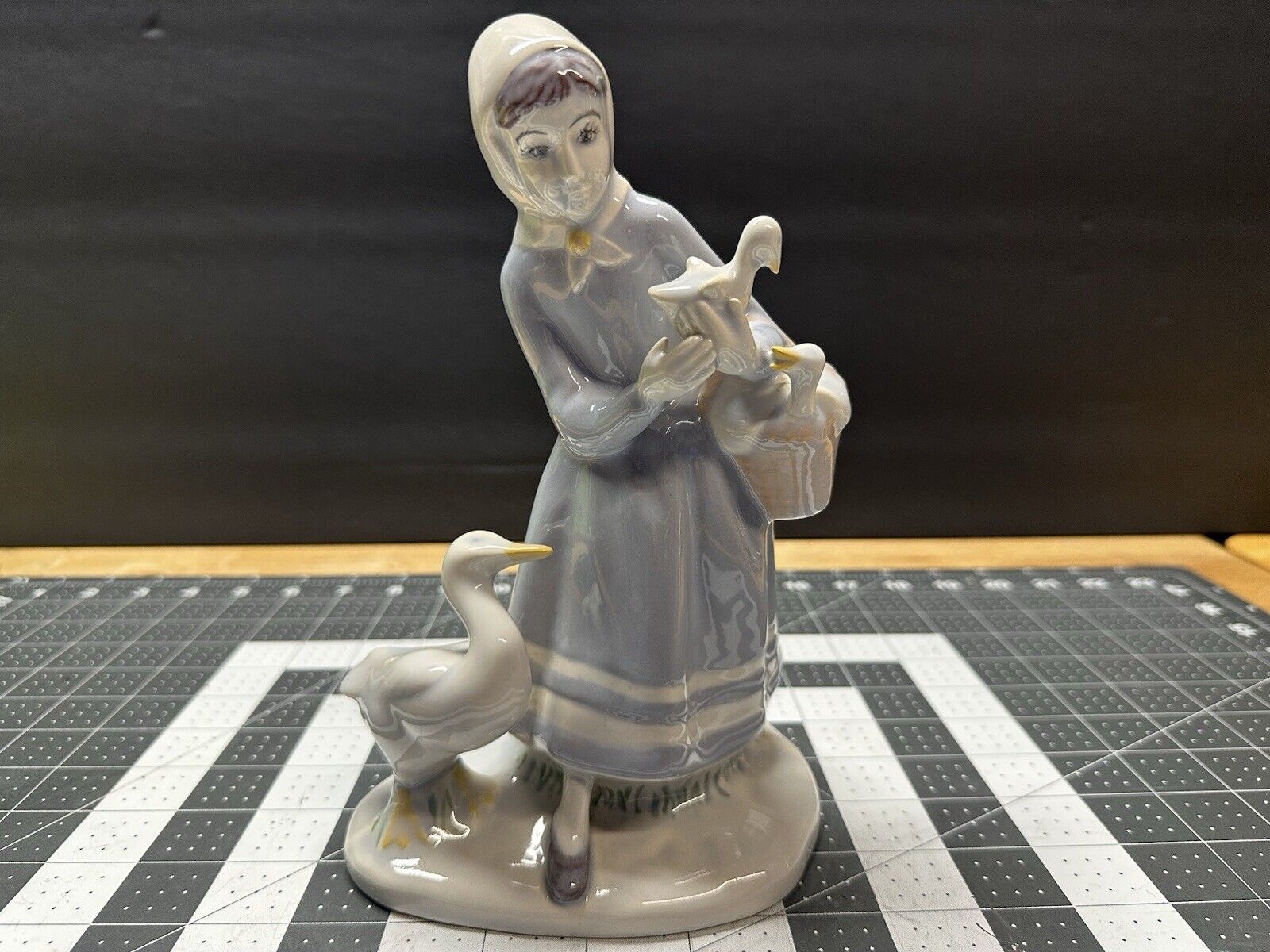 Vintage Shepherdess Holding Basket Carrying Ducks With Geese Lladro Style
