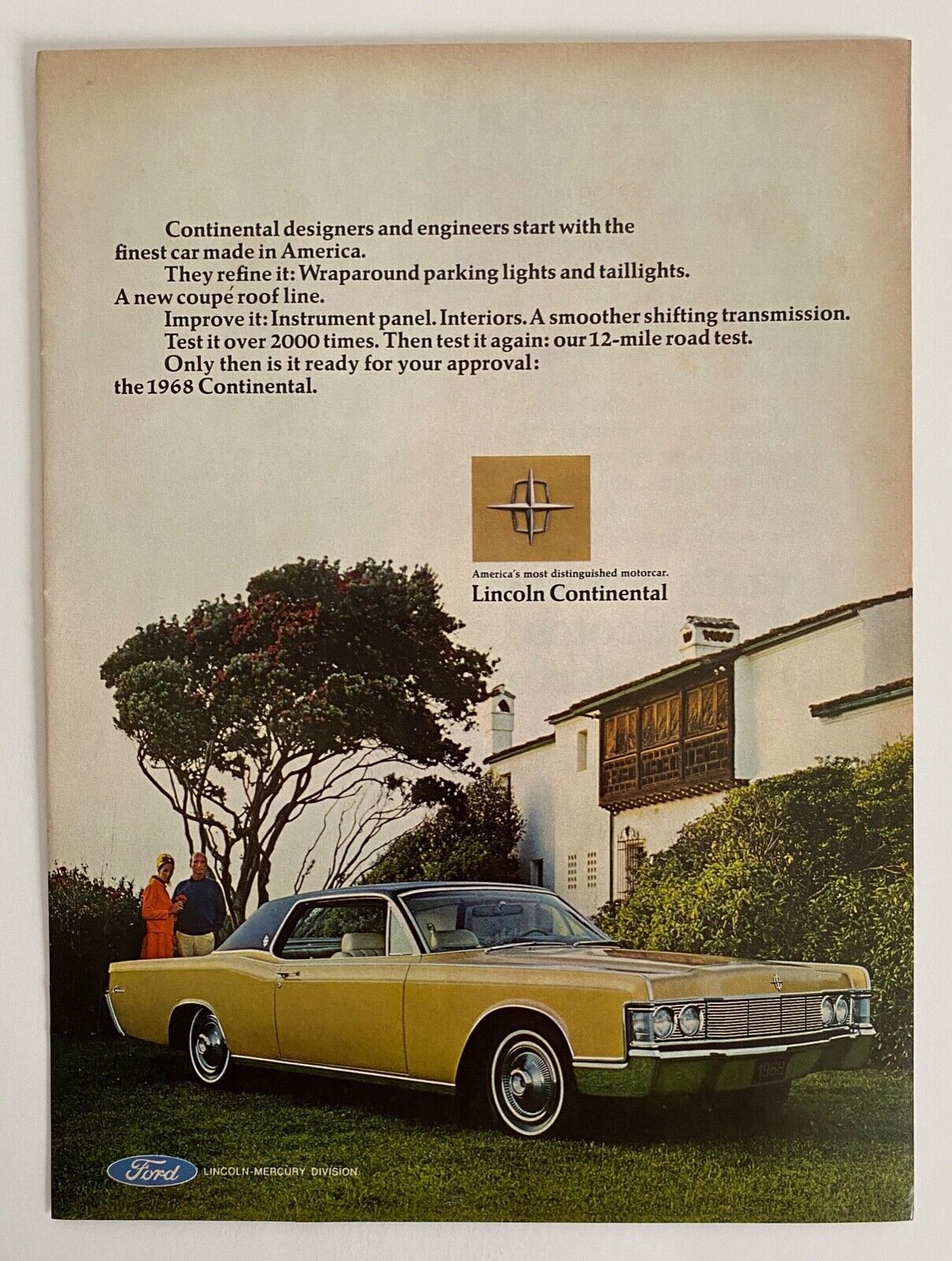 1967 Lincoln Continental on Grass Lawn Vintage Advertisement Print Art Car Ad