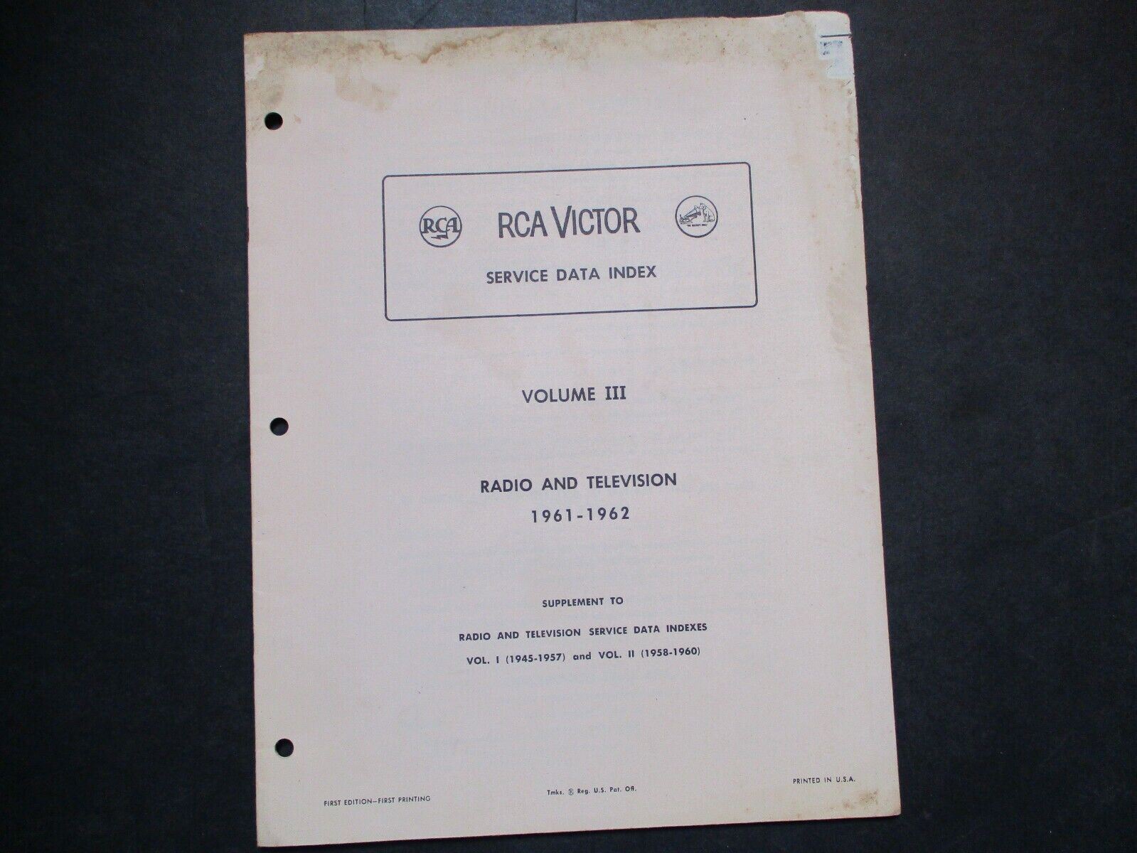 1961-1962 RCA Victor Service Data Index Volume III Radio & Television manual