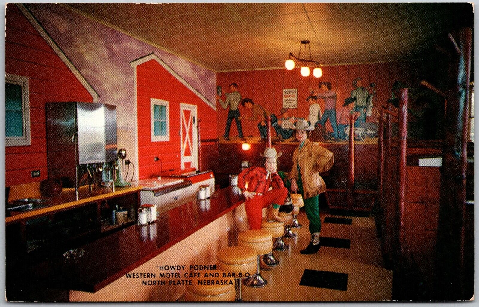 Postcard Vintage Chrome Western Motel Cafe and Bar-B-Q North Platte Nebraska NE