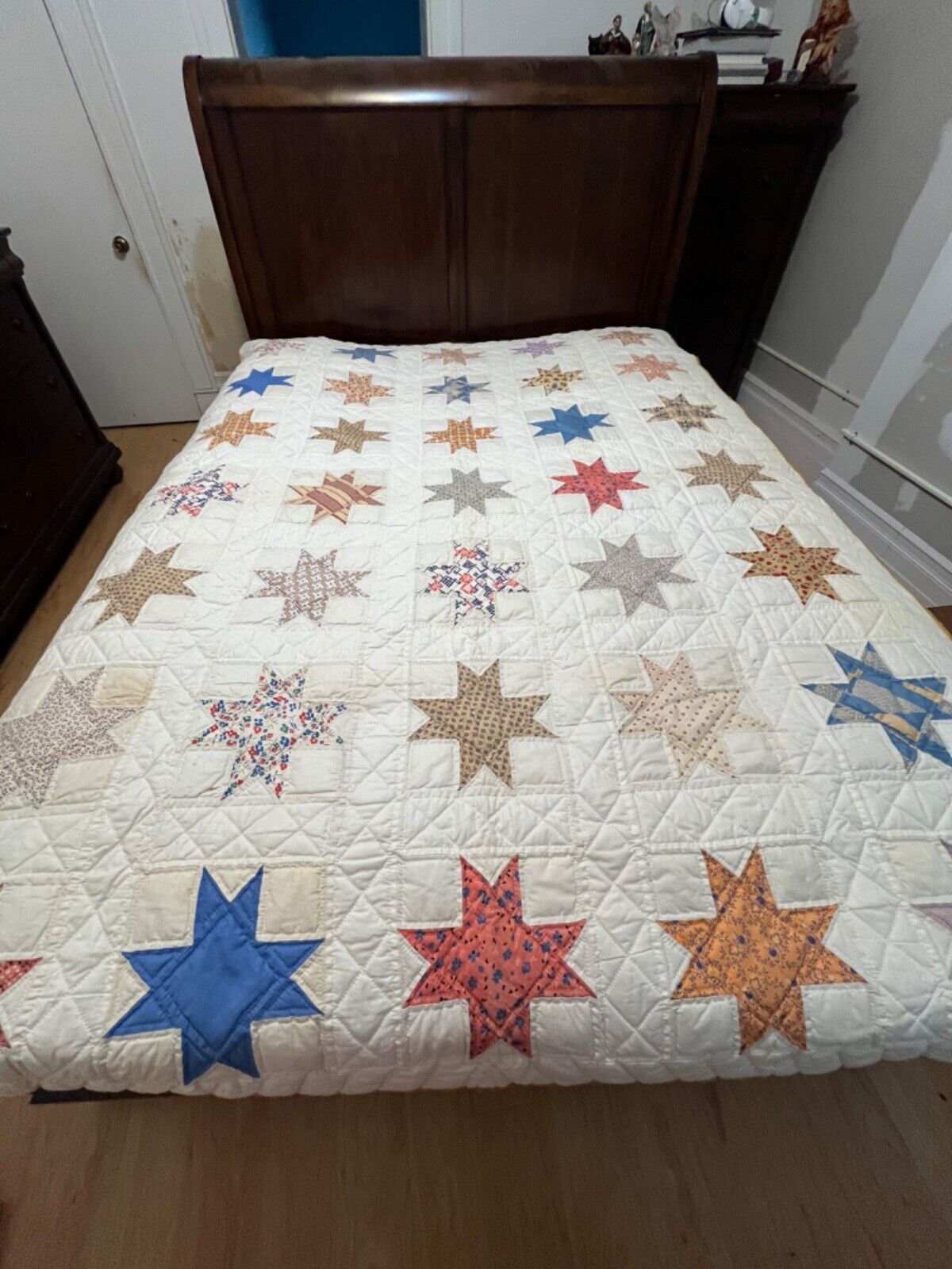 Nice hand stitched multi color star pattern quilt87\