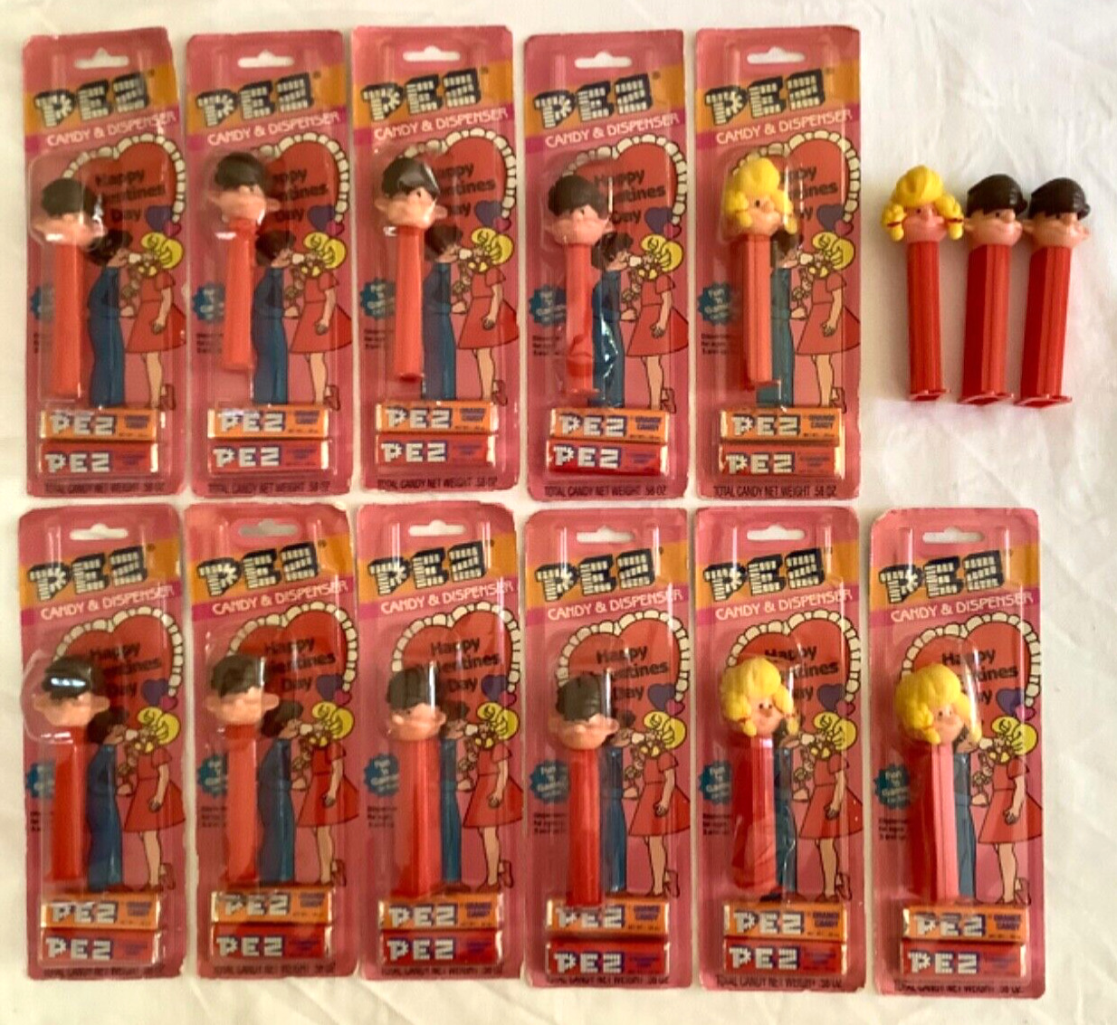 Vintage PEZ Euro Boy Girl Happy Valentines Day Sealed On Cards 14 Dispensers