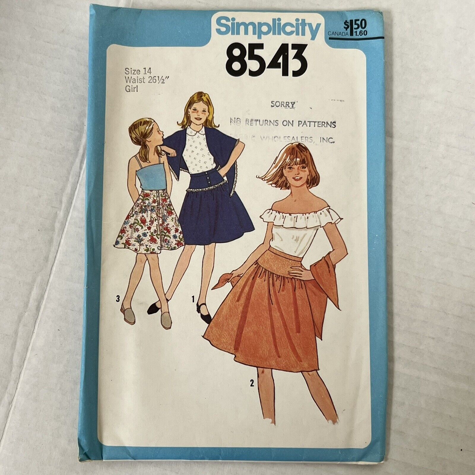 Vintage 1970’s Simplicity Sewing Pattern 8543 Girls Size 14. Midi Skirt & Blouse