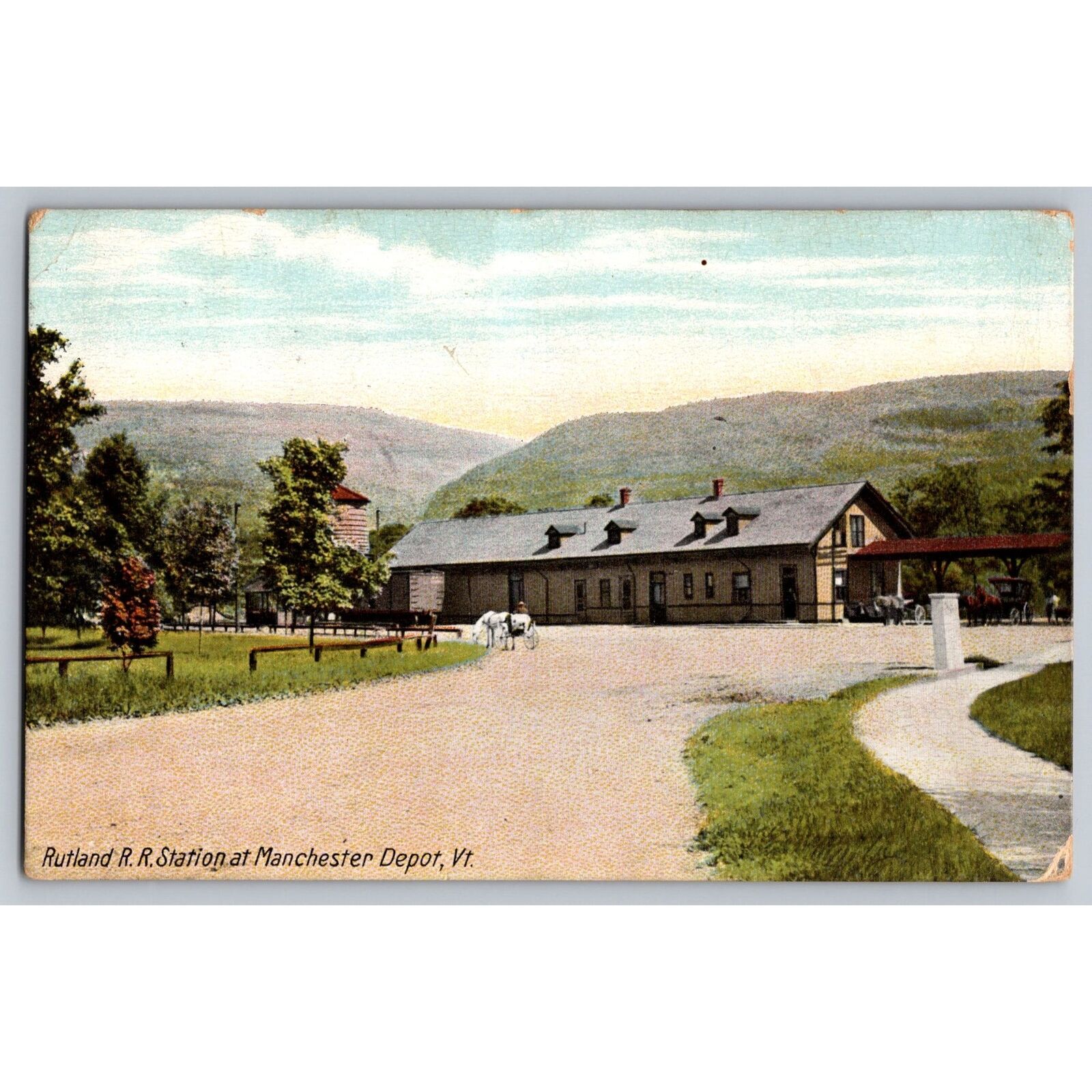 Postcard  Posted 1912 Vermont Rutland R. R. Station at Manchester Depot #725