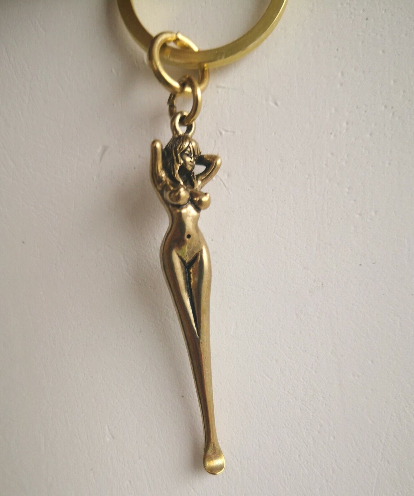 Brass Naked Girl Statue Earpick Keyring Collectible Belle Handwork Ring Decor