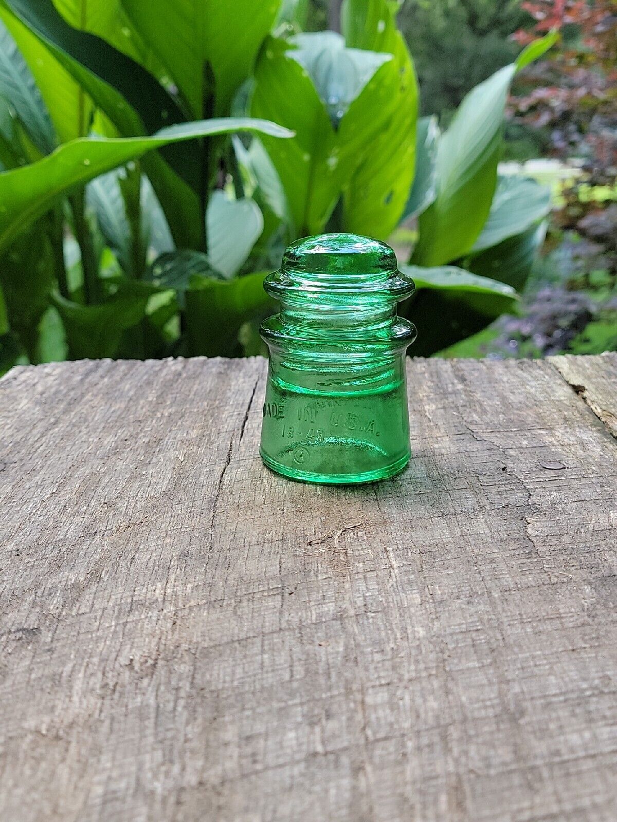 Vintage Glass Insulator Green Whitall Tatum #9 Stained Decorative Antique Glass 
