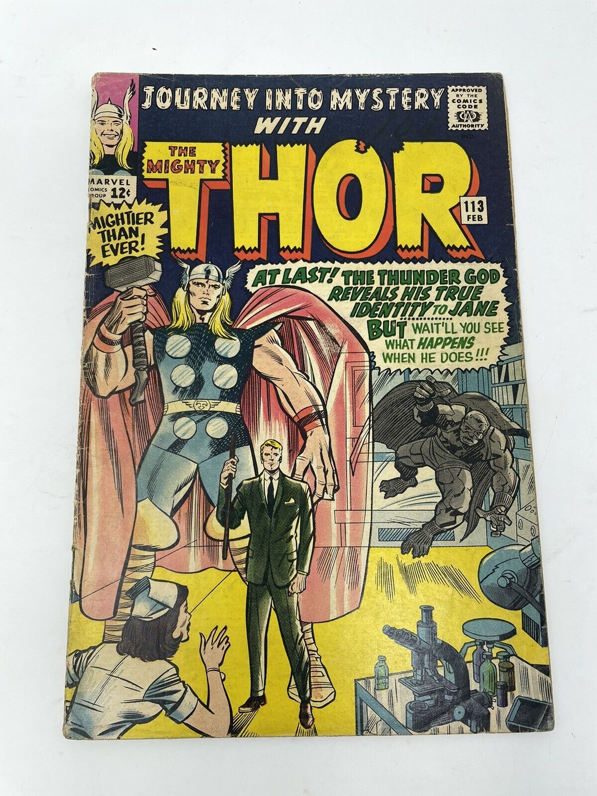 Journey into Mystery #113 -Thor reveals identity Jane - Origin Loki -1965- FN