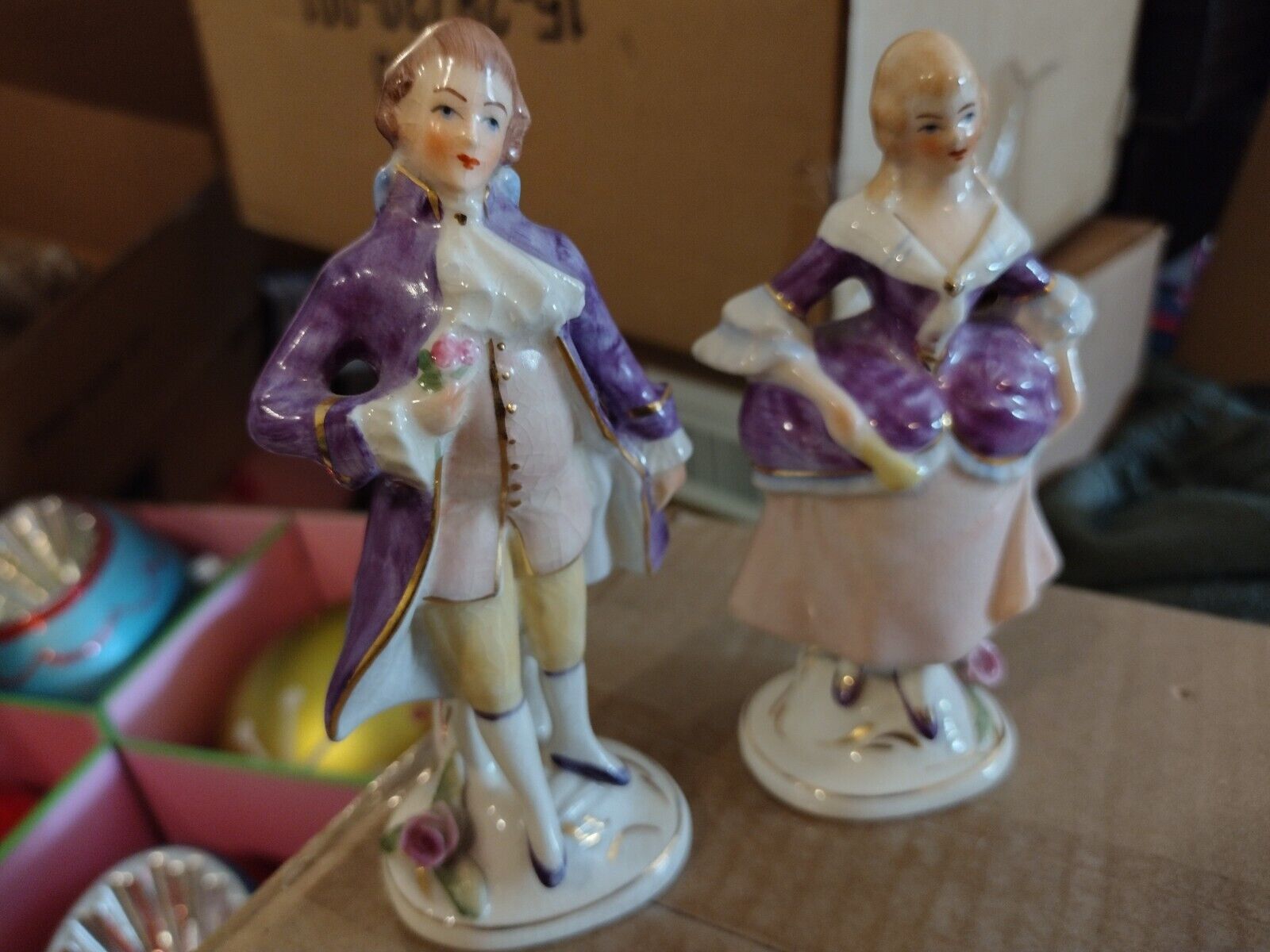 Set of 2 Coventry USA Porcelain 5064A Man 5065A Woman Figurine Victorian Vintage