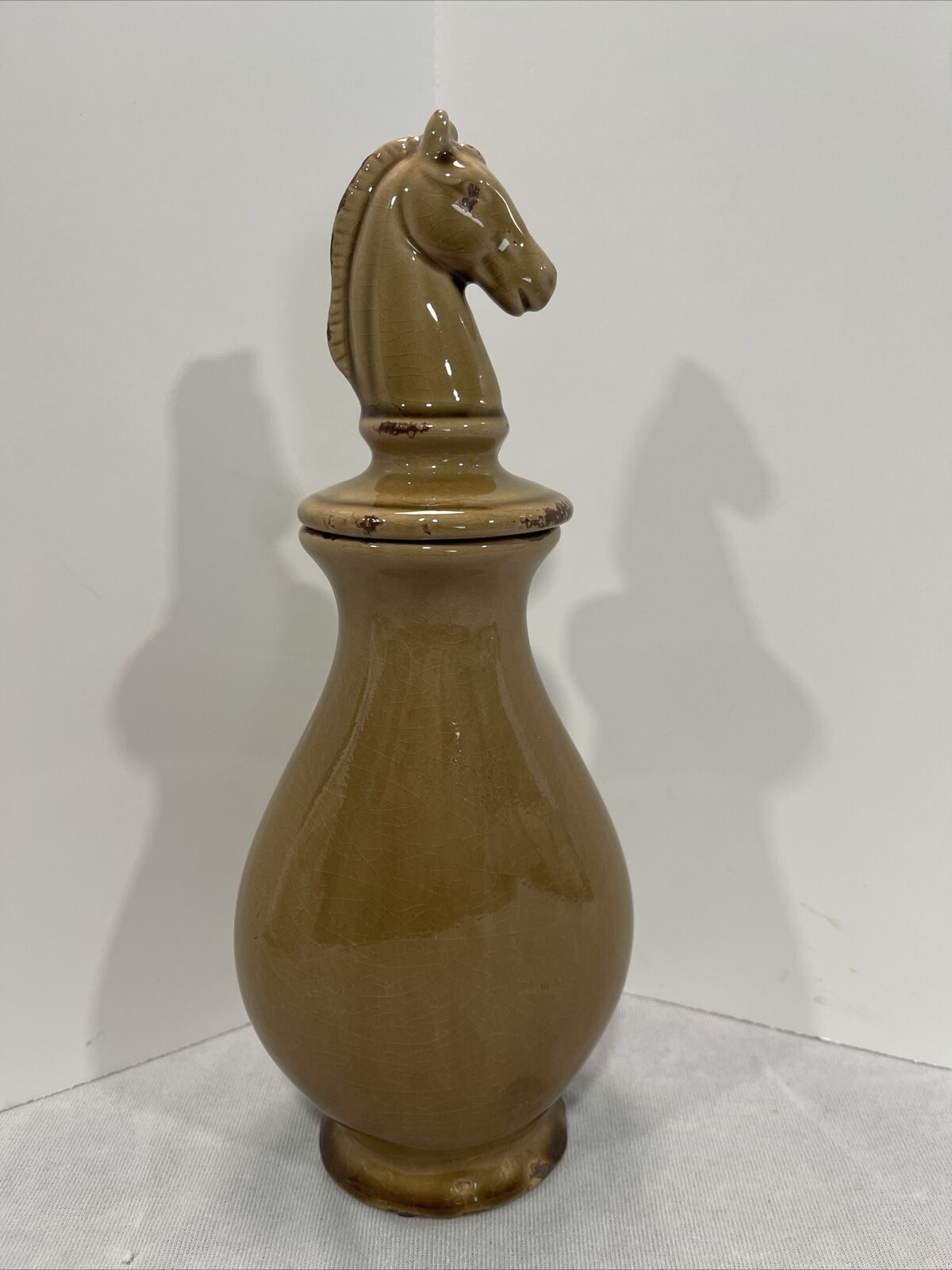 Horse Head Decanter Bottle Ceramic With Glaze And Drip Effect On Bottom 11.5”.