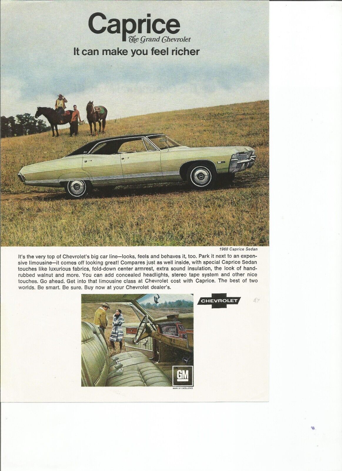 Two 1968 Chevrolet Caprice vintage print ad (ads): \