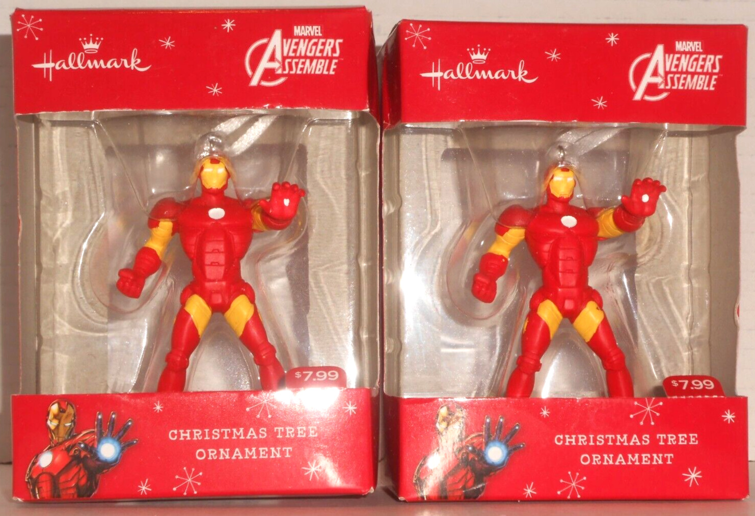 two hallmark avengers iron man collectible holiday treel ornaments