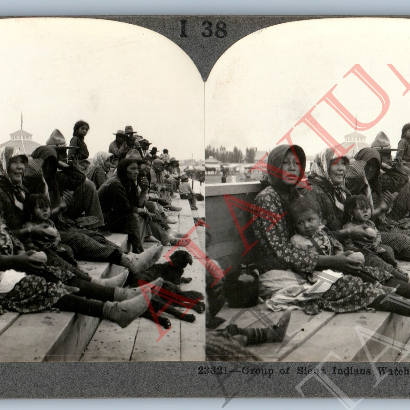c1900s Sioux Indians Watch Horse Race Real Photo Stereoview Native Americans V44