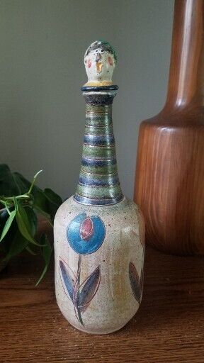 Vintage MCM Italian Pottery Terracotta Wine Bottle Decanter Clown Head Stopper