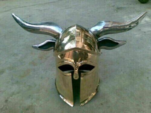 ANTIQUE HANDMADE MEDIEVAL ANCIENT MEDIEVAL WAR HELMET WITH HORNS WING