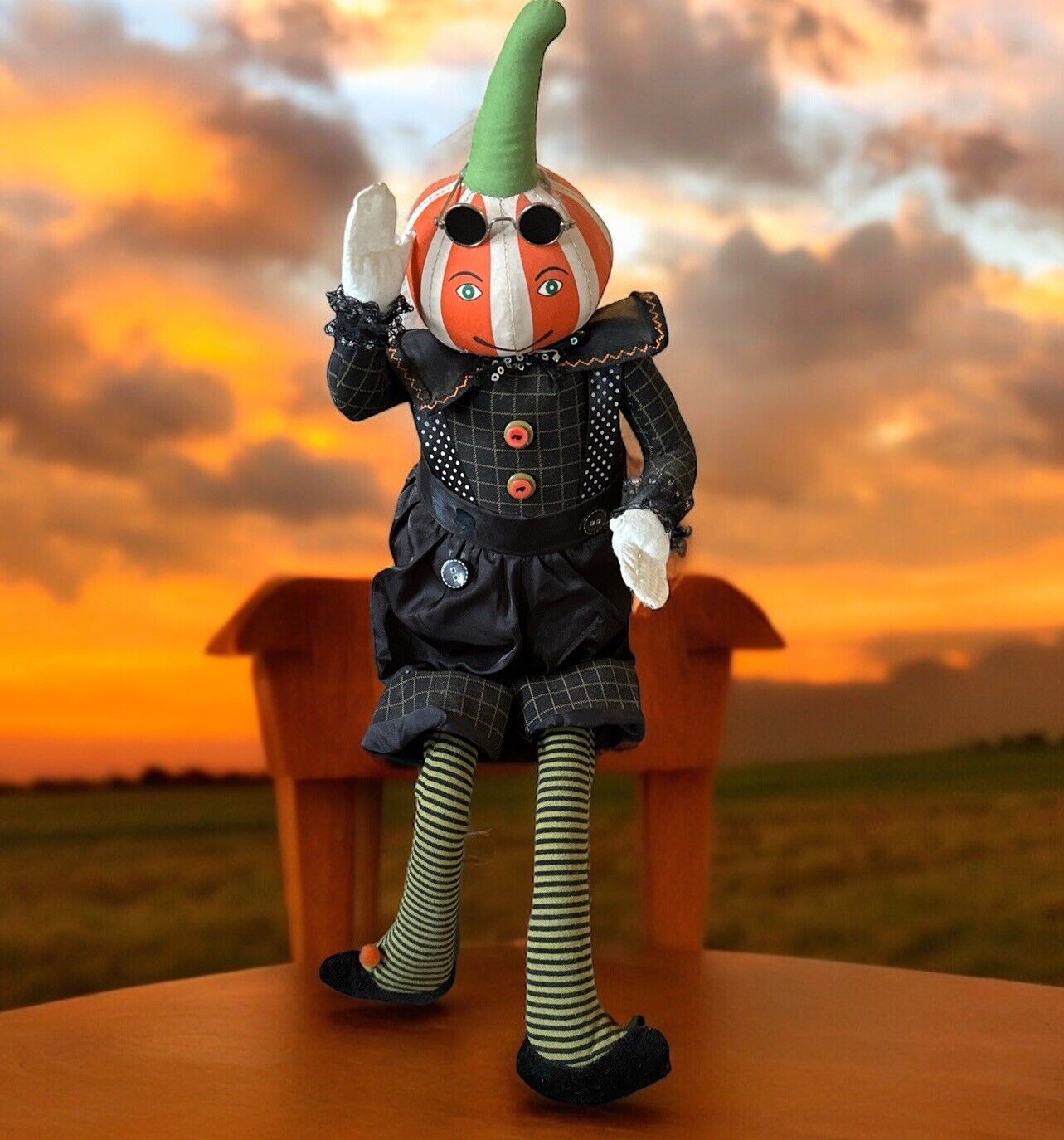 Anthropomorphic Pumpkin Man Shelf Sitter Doll Plush Halloween 22\
